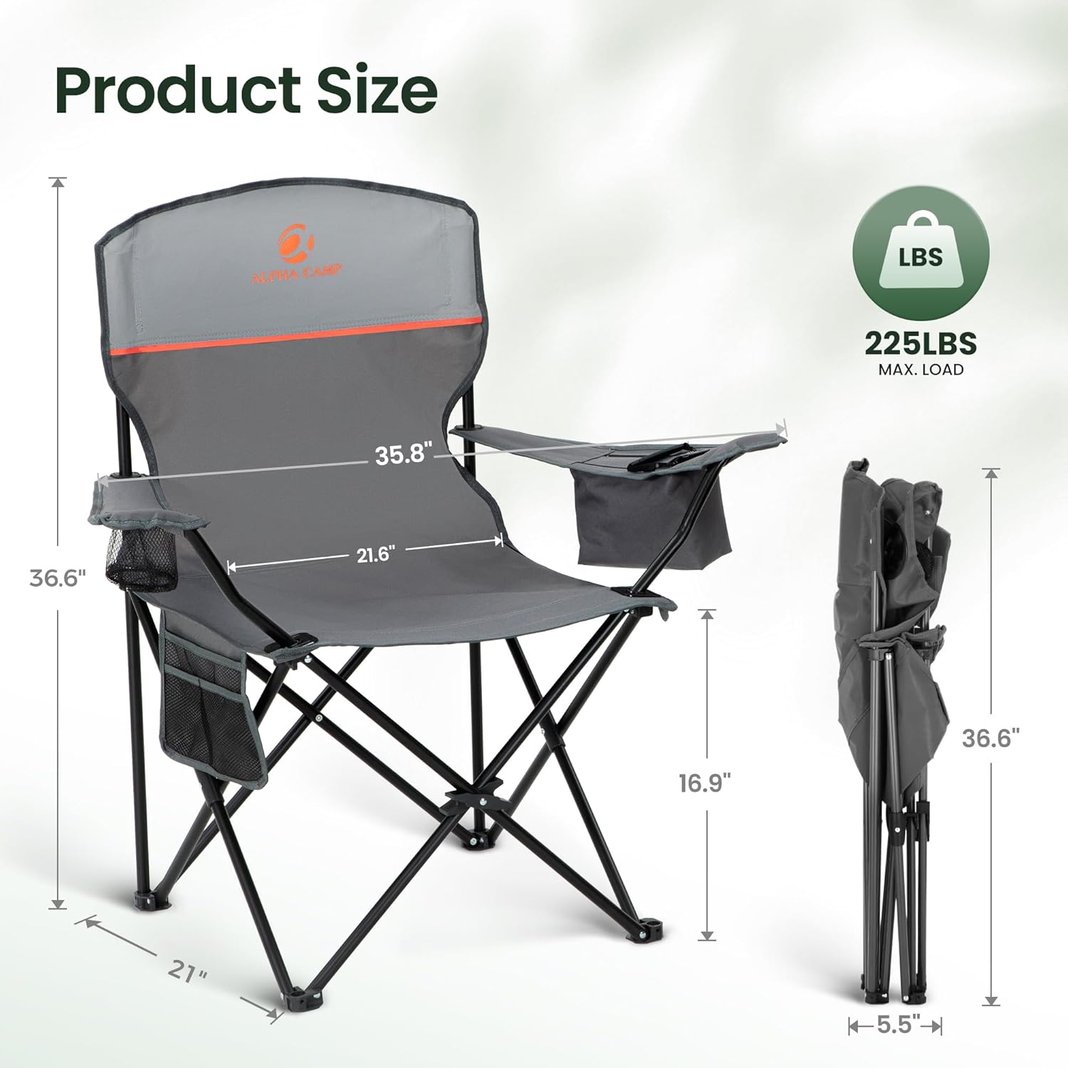 Alternative view of HIGH POINT SPORTS 2 Pack Portable Camping Chair for Adults, Folding Outdoor Camp Chair Lightweight Lawn Chairs Folding Collapsible Chair for Camping, Tailgates, Beach, Gray, Support 250 lbs