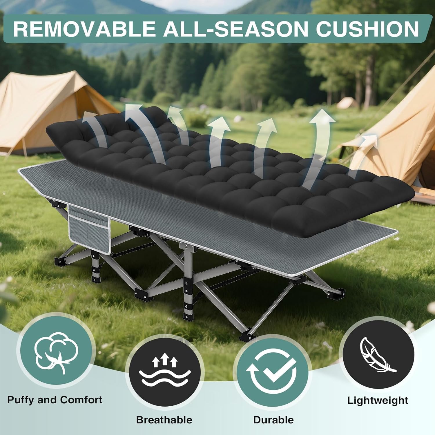 Alternative view of ZENPETIO Camping Cot for Adults, Heavy-Duty Portable Cot Bed with Mattress, Foldable Padded Sleeping Cots for Camping Travel Tent Day Bed Outdoor & Home Guest, Max Load 500 LBS, 75x28x15u201D