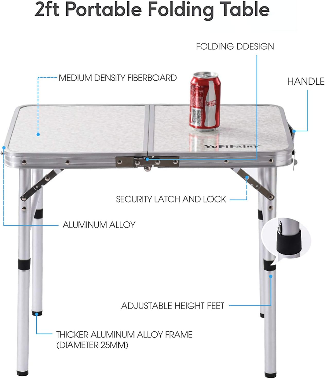 Alternative view of Folding Camp Table Small, 24''L x16''W with Adjustable Height Legs, Indoor Outdoor Lightweight Portable Aluminum Dining Table for Picnic Camping 2-Feet（2 Heights 10"/19"）