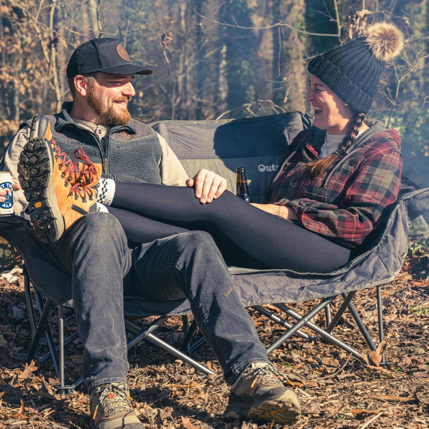 OUTSIDER Love seat Padded Lounge Chair, Oversized Folding Camping Sofa, Low Seat Double Camping Chair, Portable Outdoor Loveseat Supports 500 lbs for Beach, Tailgating, RV, Sports, Patio