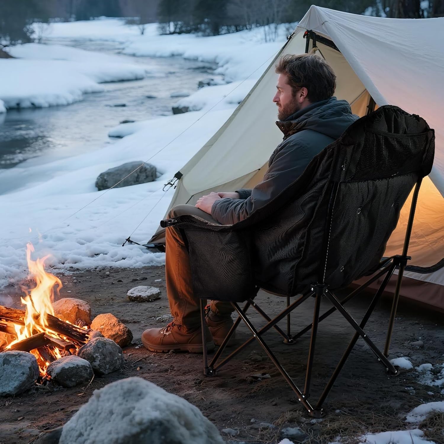 apollo walker Heated Oversized Camping Chair - Extra Wide Heavy Duty Padded Folding Camping Chairs for Adults with Adjustable Heating, Cooling Bag, Side Pocket, Cup Holder and Carry Bag