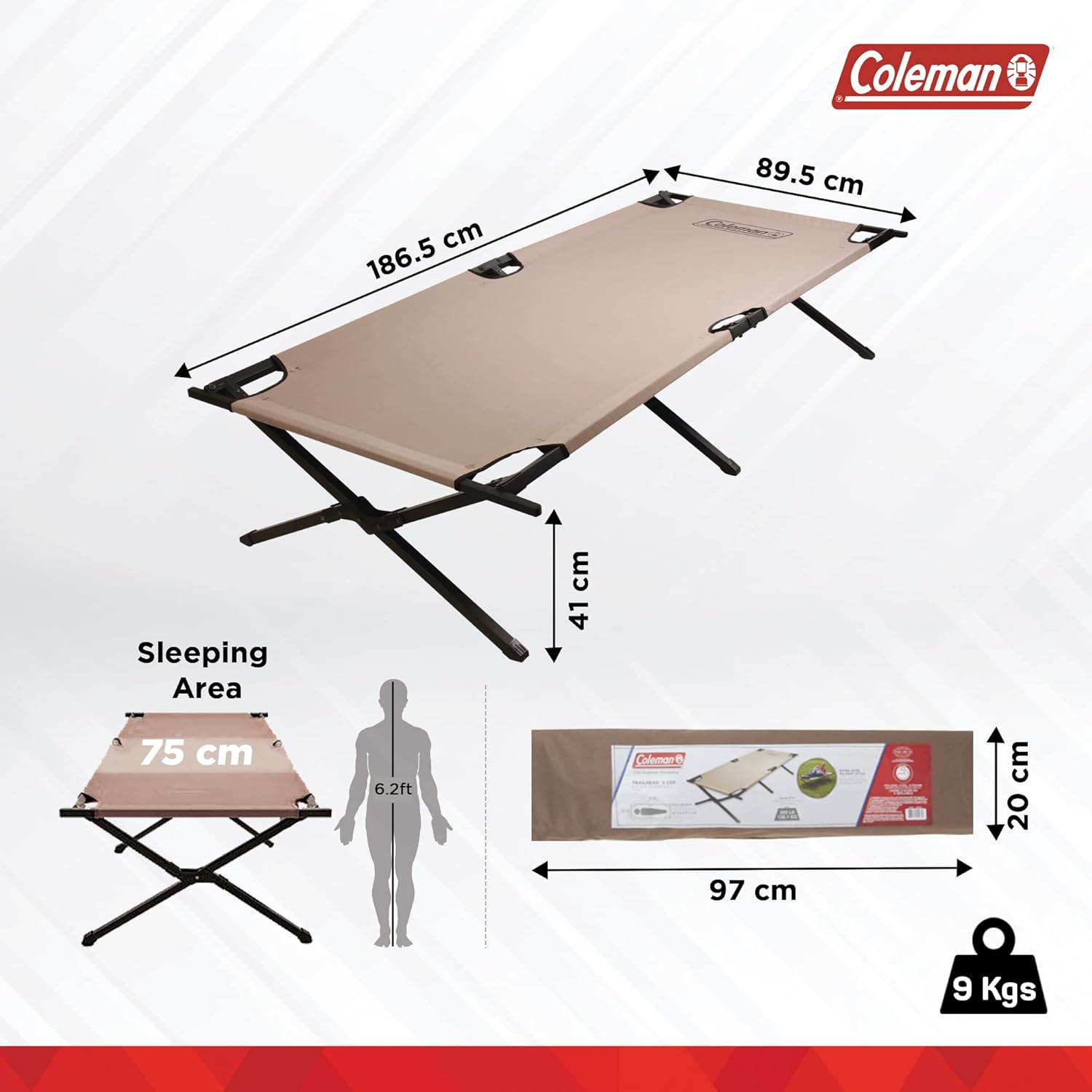 Alternative view of Coleman Trailhead II Large Folding Cot with Easy Setup & Takedown, Supports Adults up to 6ft 2in or 300lbs, Great for Camping, Lounging, Elevated Sleeping, Guests, & More