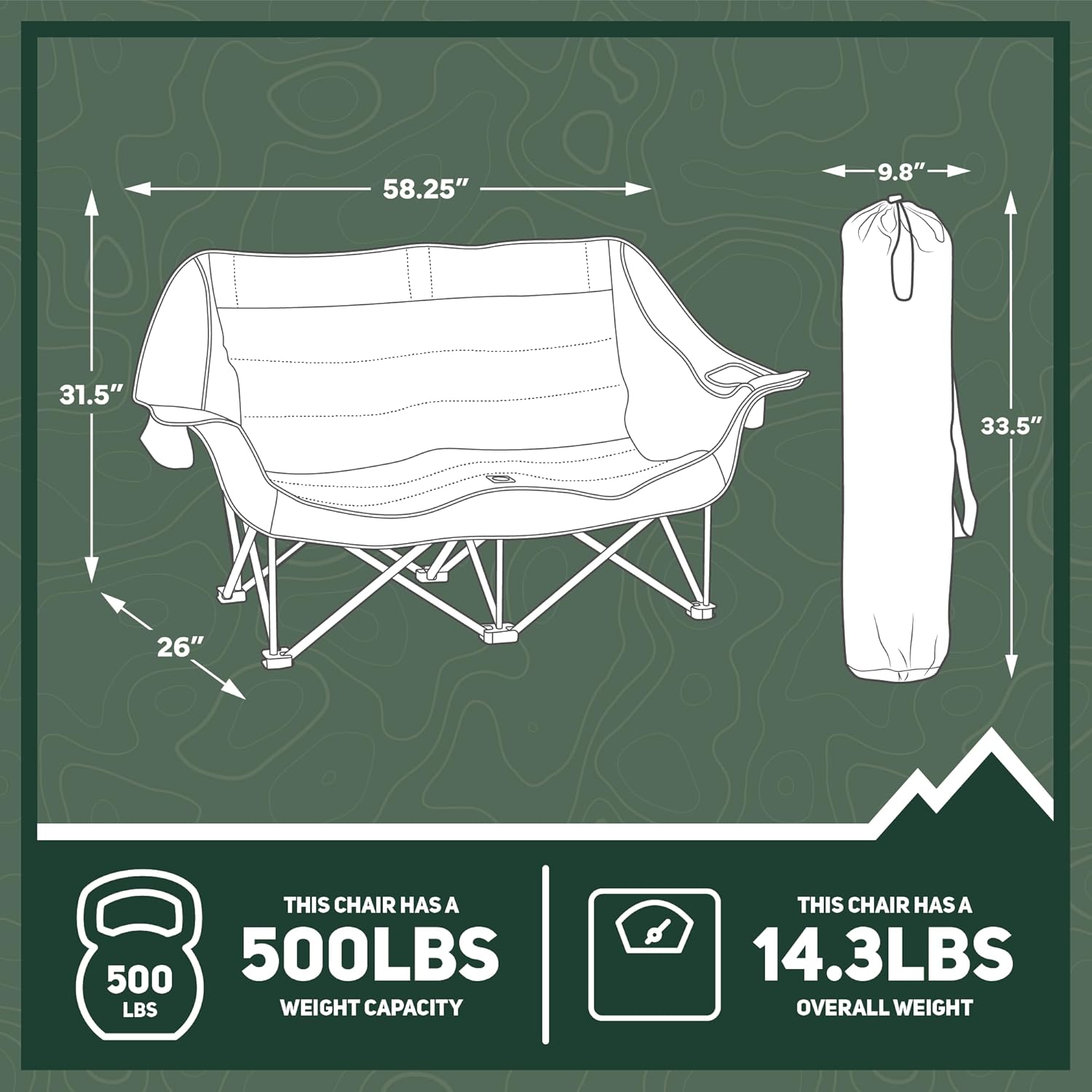 Alternative view of OUTSIDER Love seat Padded Lounge Chair, Oversized Folding Camping Sofa, Low Seat Double Camping Chair, Portable Outdoor Loveseat Supports 500 lbs for Beach, Tailgating, RV, Sports, Patio