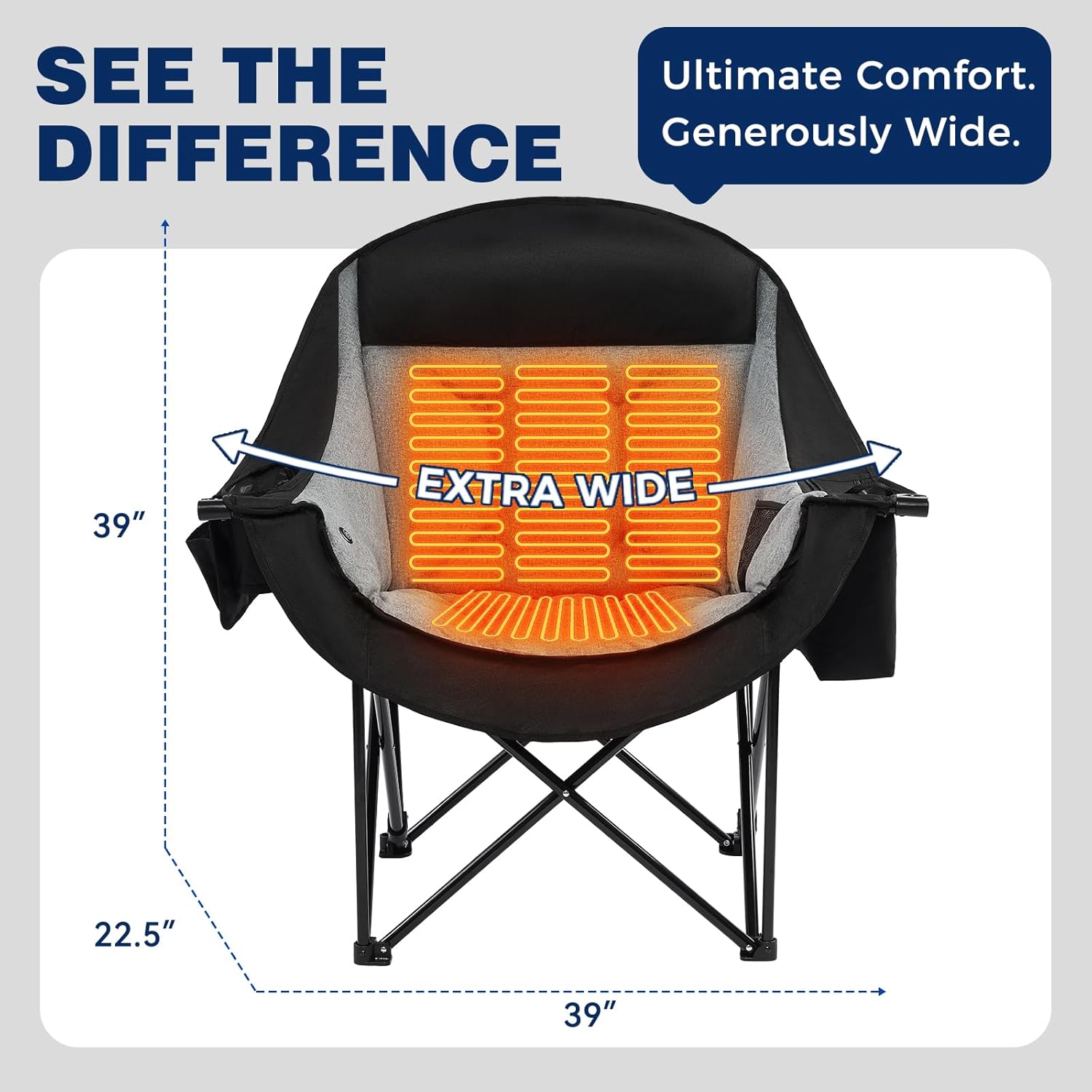 Alternative view of apollo walker Heated Oversized Camping Chair - Extra Wide Heavy Duty Padded Folding Camping Chairs for Adults with Adjustable Heating, Cooling Bag, Side Pocket, Cup Holder and Carry Bag