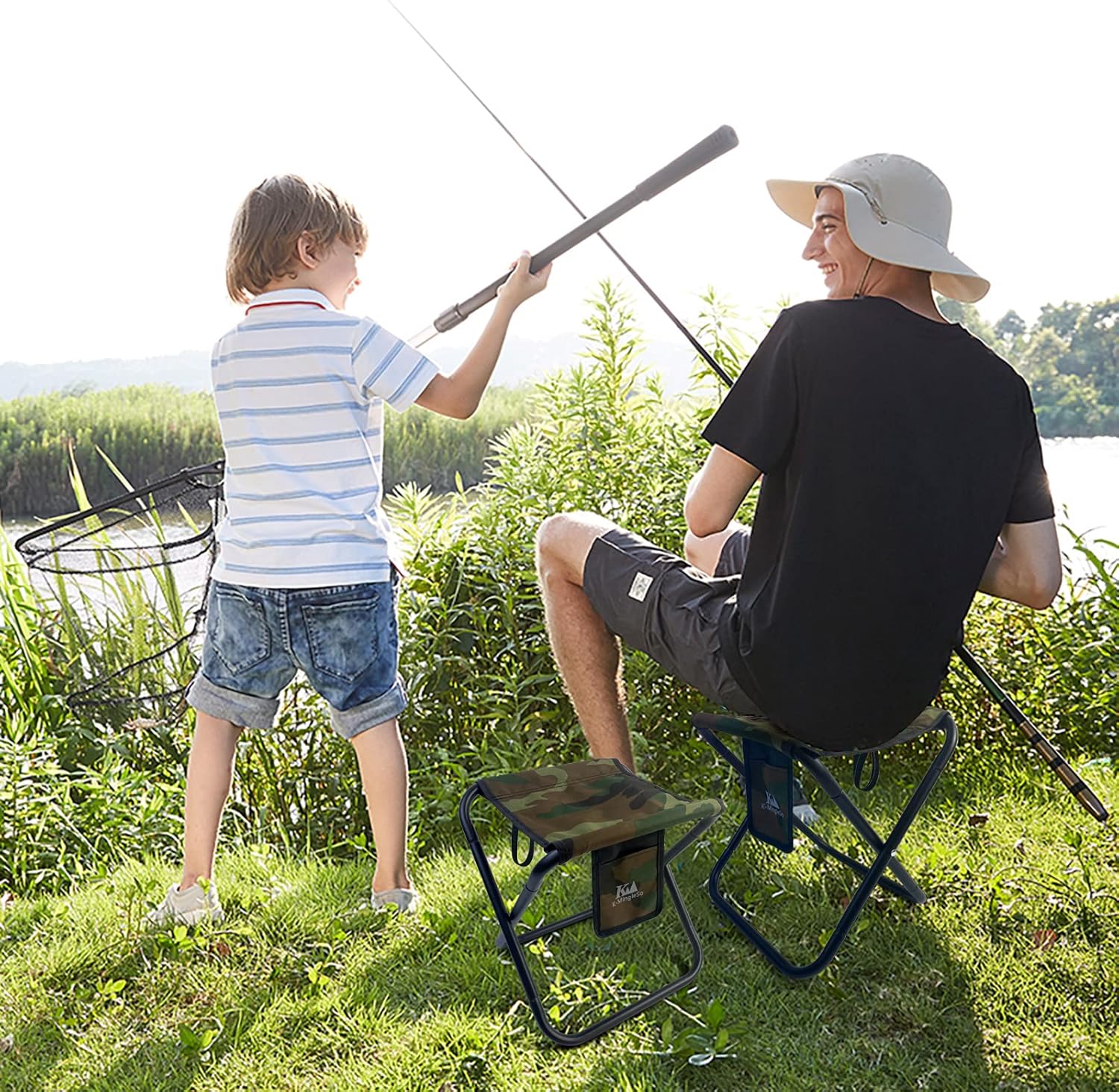 K-MingleSo Upgraded Portable Folding Stool, 13 Inch Camping Stool for Adults Fishing Hiking Gardening and Beach with Carry Bag, Hold Up to 450lbs[Camo]
