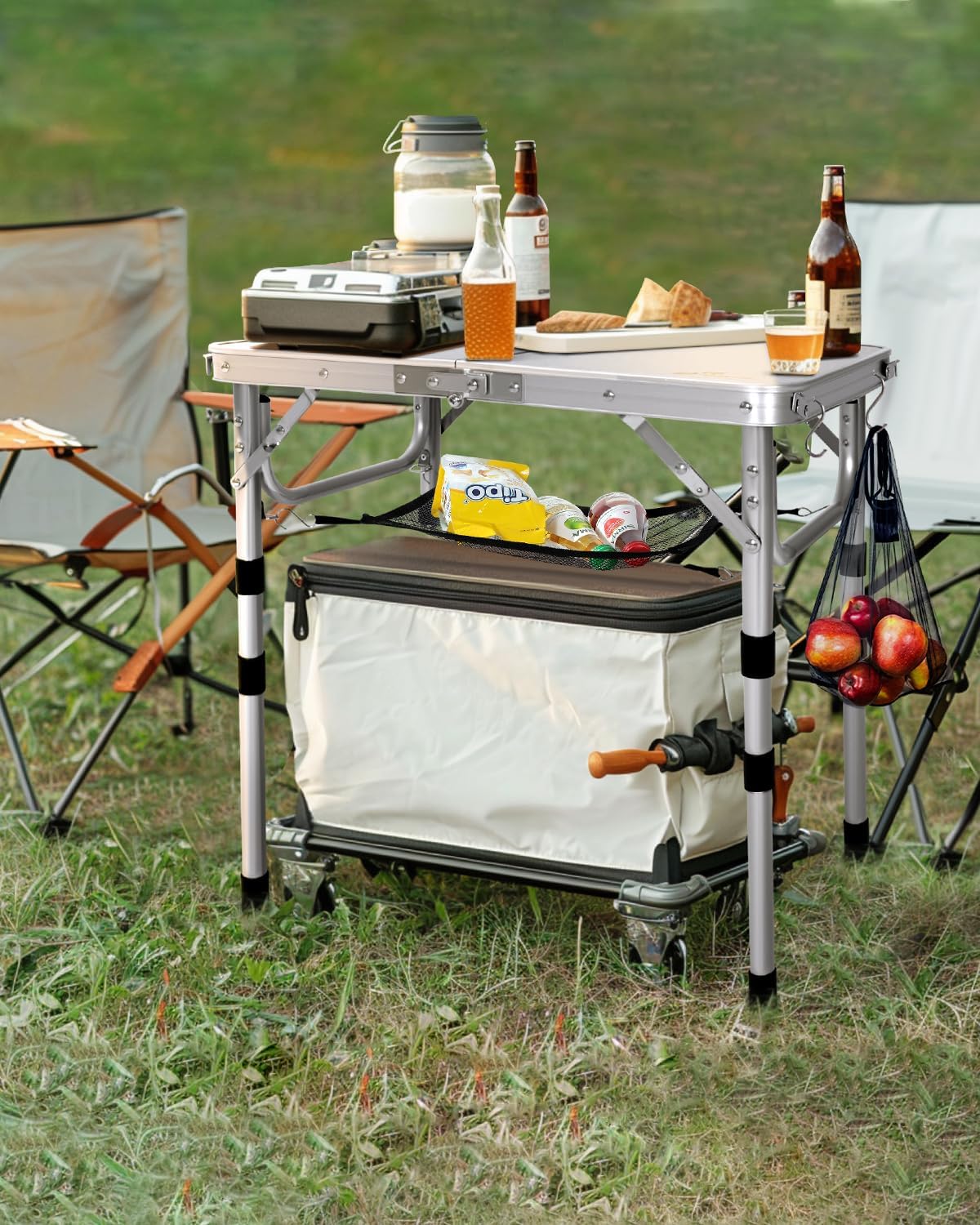 Sportneer Camping Table: Adjustable Height Small Folding Table 23.6" L x 15.7" W 4 Height with Mesh Layer - Compact & Portable Camping Essentials for Outdoor Camp Garden Picnic BBQ Dining Cooking | Adjustable Height, 3 Height, Mesh Layer, Compact, Portable, Camping Essentials