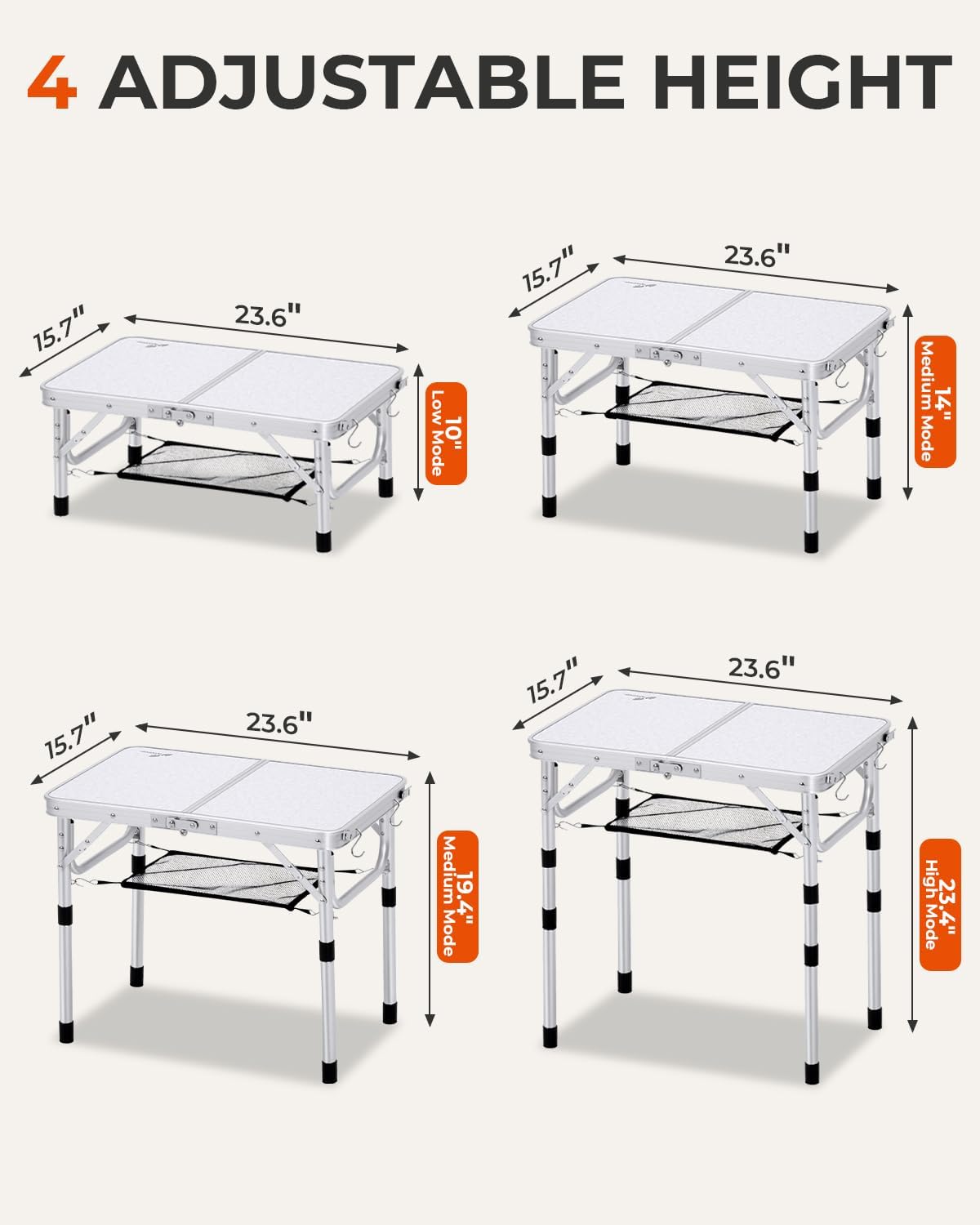 Alternative view of Sportneer Camping Table: Adjustable Height Small Folding Table 23.6" L x 15.7" W 4 Height with Mesh Layer - Compact & Portable Camping Essentials for Outdoor Camp Garden Picnic BBQ Dining Cooking | Adjustable Height, 3 Height, Mesh Layer, Compact, Portable, Camping Essentials