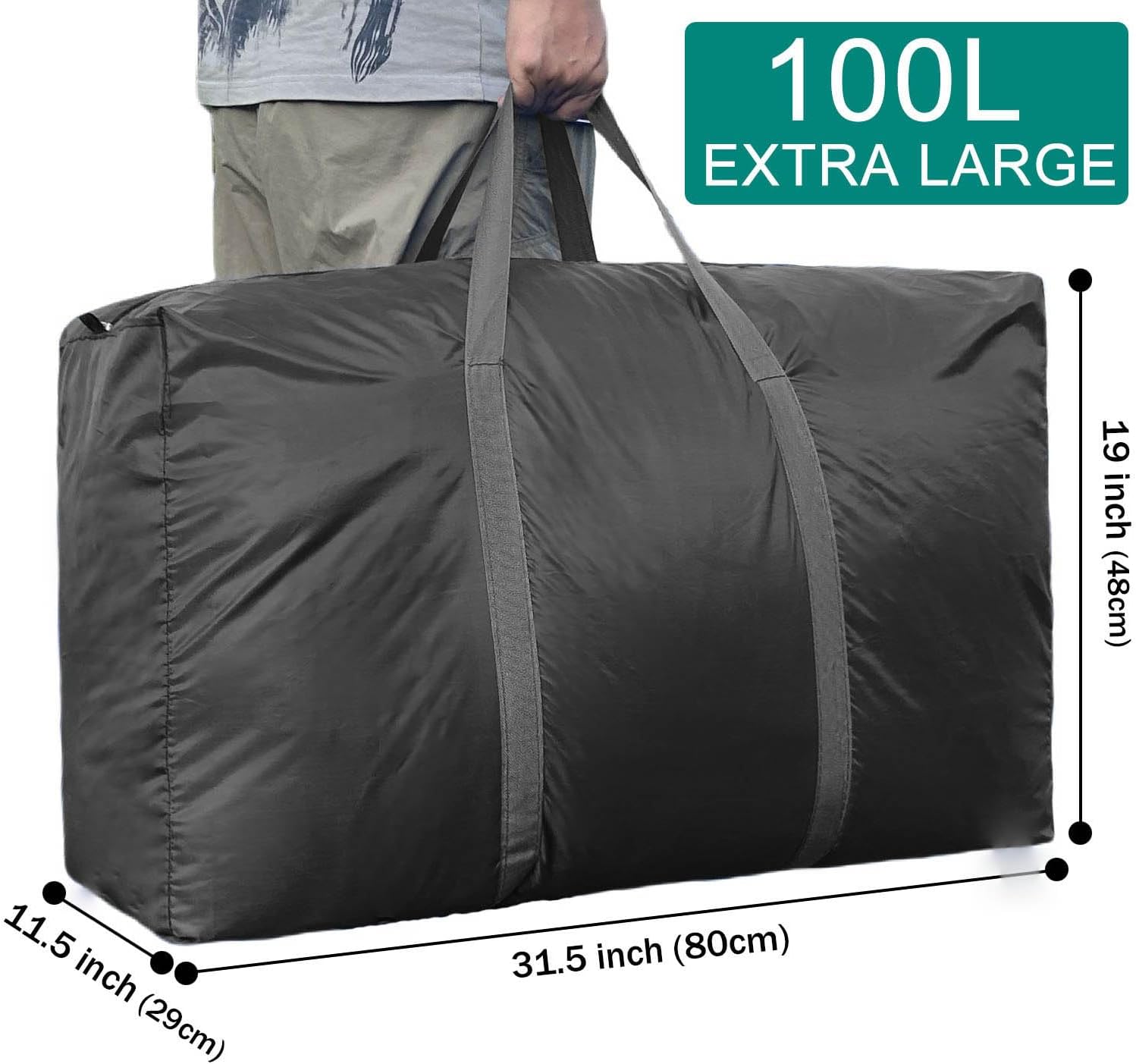 Alternative view of 100L Extra Large Storage Bags, Big Moving Bags with Strong Zippers & Carrying Handles, Packing Bags for Moving, Storage, Travel and Camping, Storage Totes For Space Saving (Black, 2 Pack)