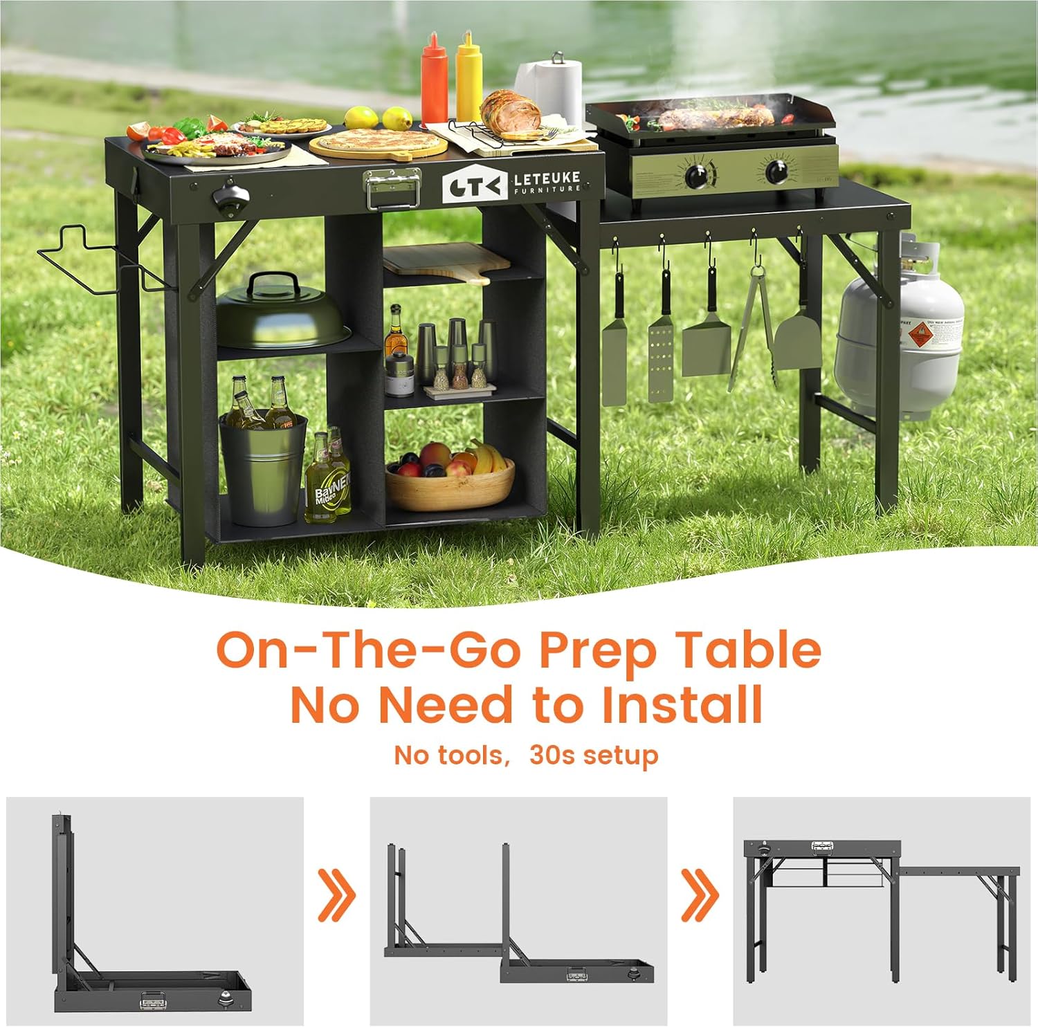 Alternative view of Leteuke Grill Table for Blackstone Griddle, Portable Foldable Grill Table with Storage Fits Ninja, Blackstone Griddle Stand for Outdoor Camping, Picnic, Garden, Patio, Dining, BBQ, Party