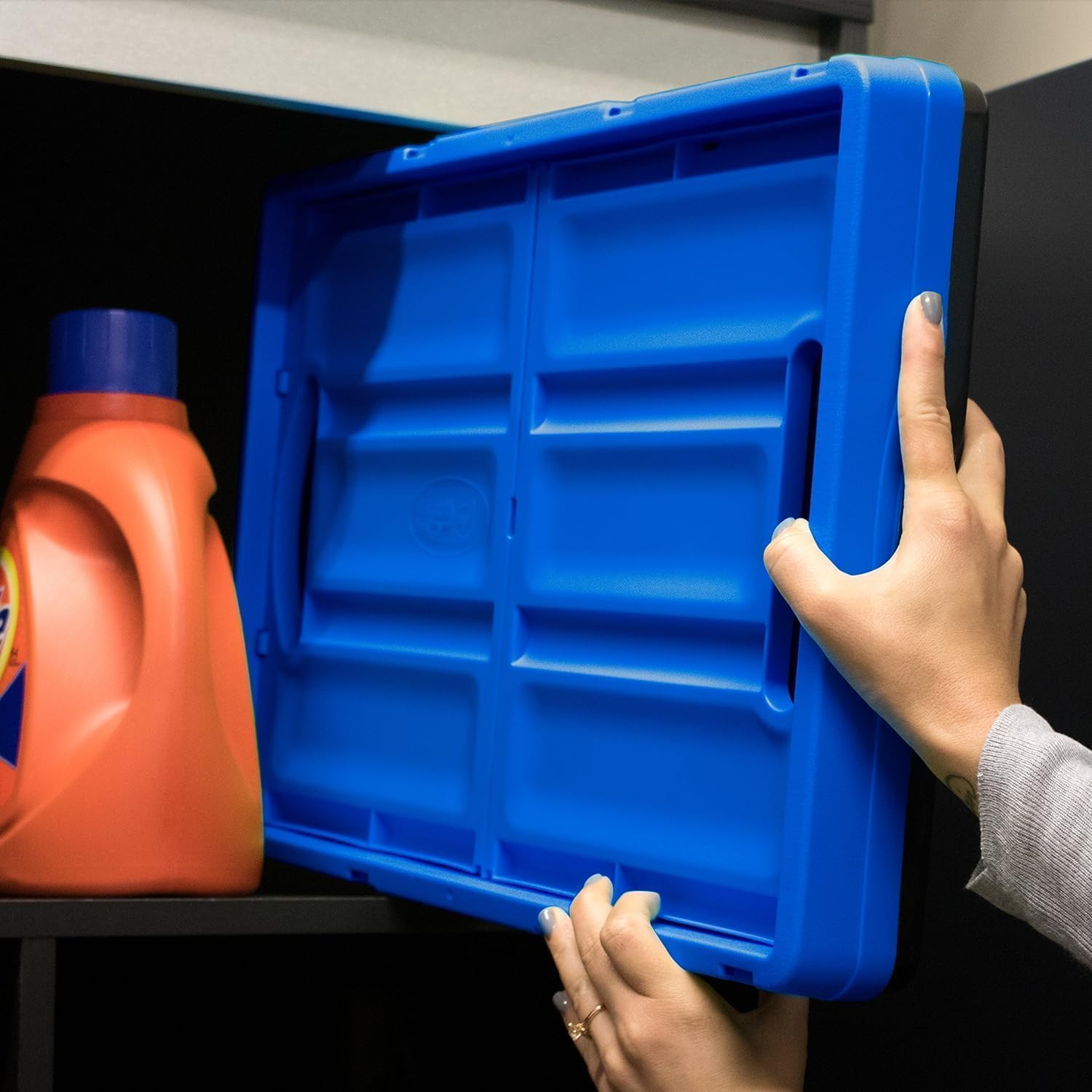 CleverMade Collapsible Storage Bins - Ocean 3 Pack 32L / 8 Gal holds 66 lbs - Stackable Containers Heavy Duty Capacity Folding Crates Space-Saving