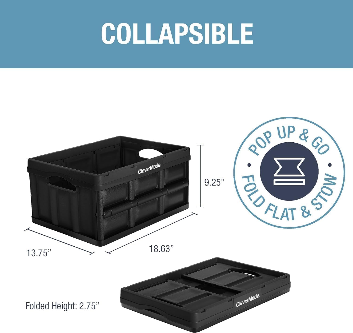 Alternative view of CleverMade Collapsible Storage Bins - Ocean 3 Pack 32L / 8 Gal holds 66 lbs - Stackable Containers Heavy Duty Capacity Folding Crates Space-Saving