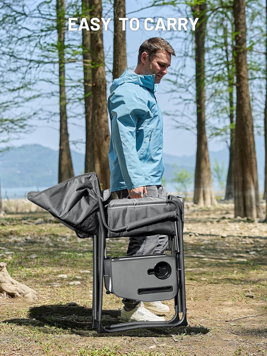 TIMBER RIDGE Double Camping Chair Portable Loveseat, Heavy Duty Folding Camp Couch, 2 person Director Chairs with Cup Holder for Outdoor Lawn Tailgates Picnic Sports Soccer Games Supports 600 lbs Grey