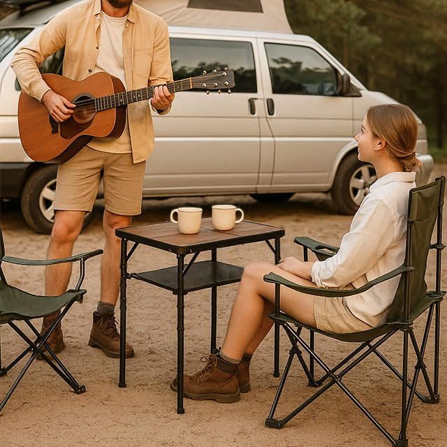 Kcmploro Folding Picnic Table 2ft Portable Camping Table Adjustable Heights Metal Aluminum Lightweight Foldable Small Outdoor Card Table with Carry Handle for Outside Indoor Camp Cooking BBQ Beach