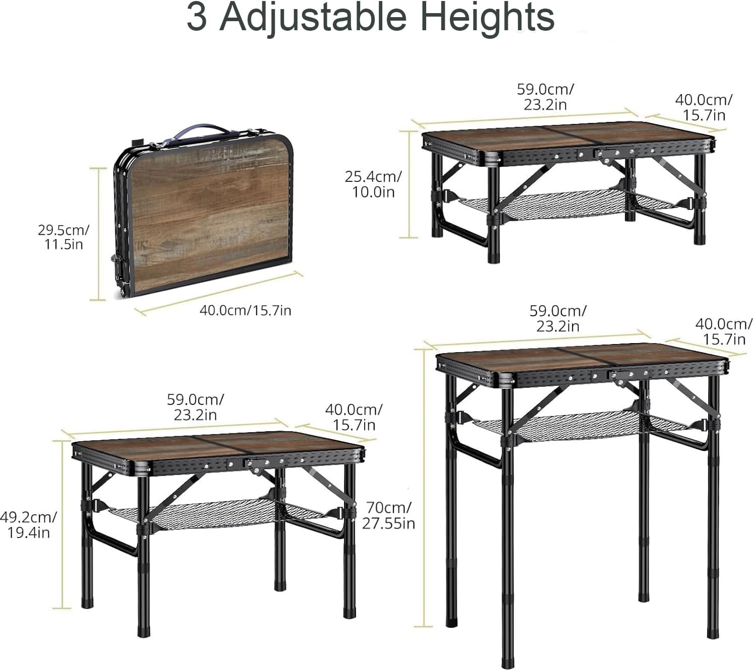 Alternative view of Kcmploro Folding Picnic Table 2ft Portable Camping Table Adjustable Heights Metal Aluminum Lightweight Foldable Small Outdoor Card Table with Carry Handle for Outside Indoor Camp Cooking BBQ Beach