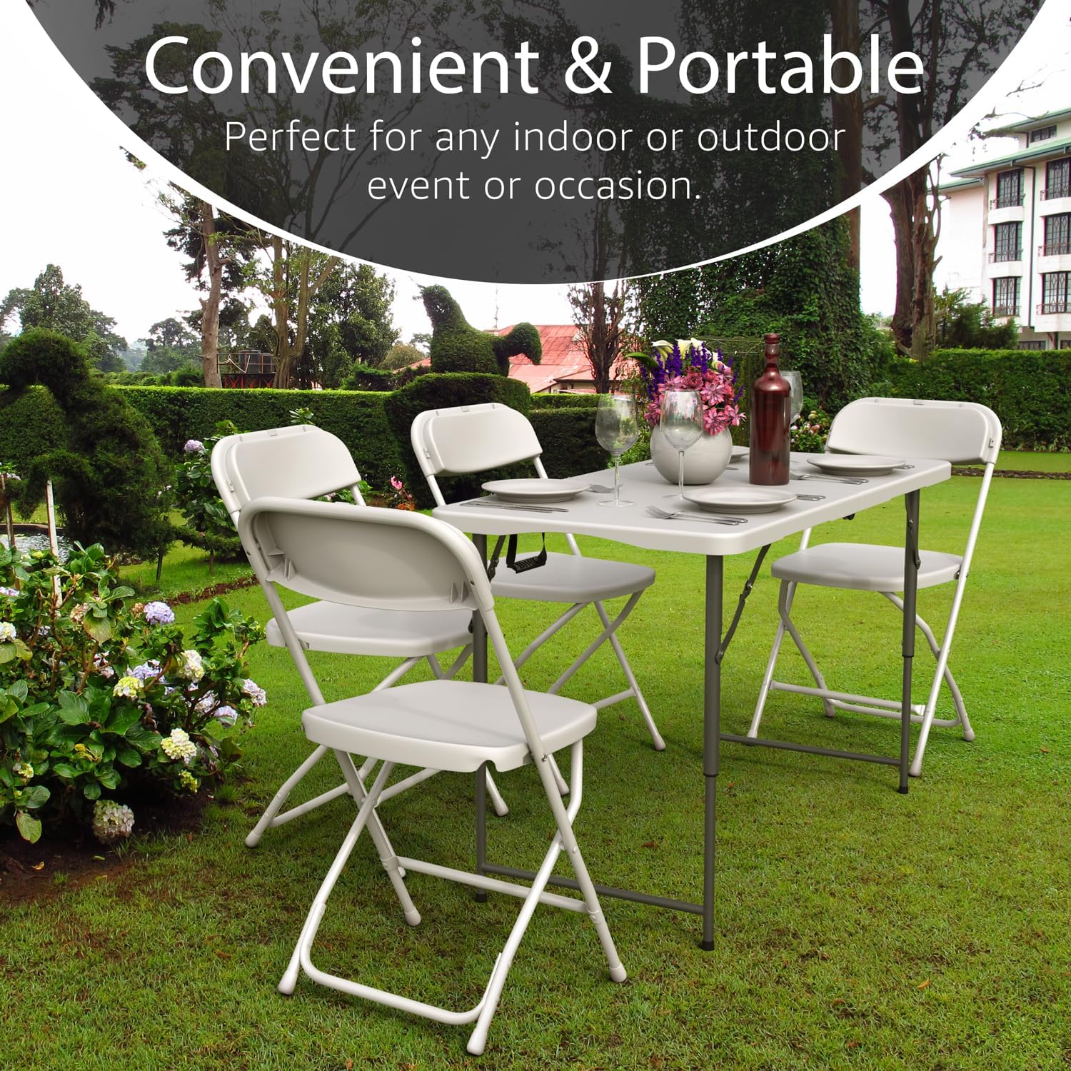 4 Feet Foldable Table Adjustable Height with Built in Handle, Steel Legs | 4FT Heavy Duty Portable | Perfect for Party Dining Wedding Events Picnic Indoor Outdoor Camping Utility Folding - 4 Foot