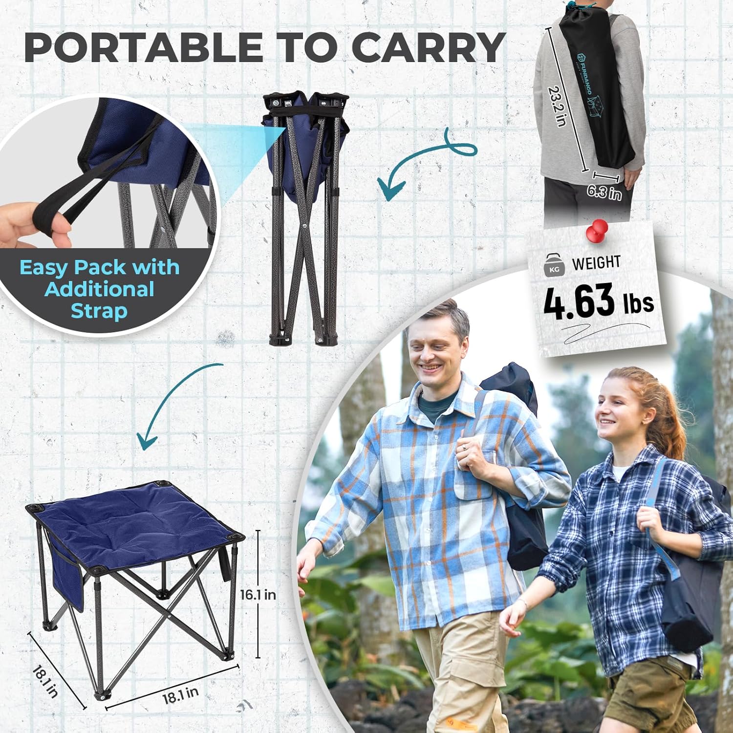 Alternative view of FUNDANGO Oversized Camping Stool for Adults,Thick Padded 18.1 Inch Folding Ottoman Foot Rest, 440 Lbs Heavy Duty Outdoor Camp Chairs with Anti-Slip Foots & Carry Bag for Fishing Travel (Blue)