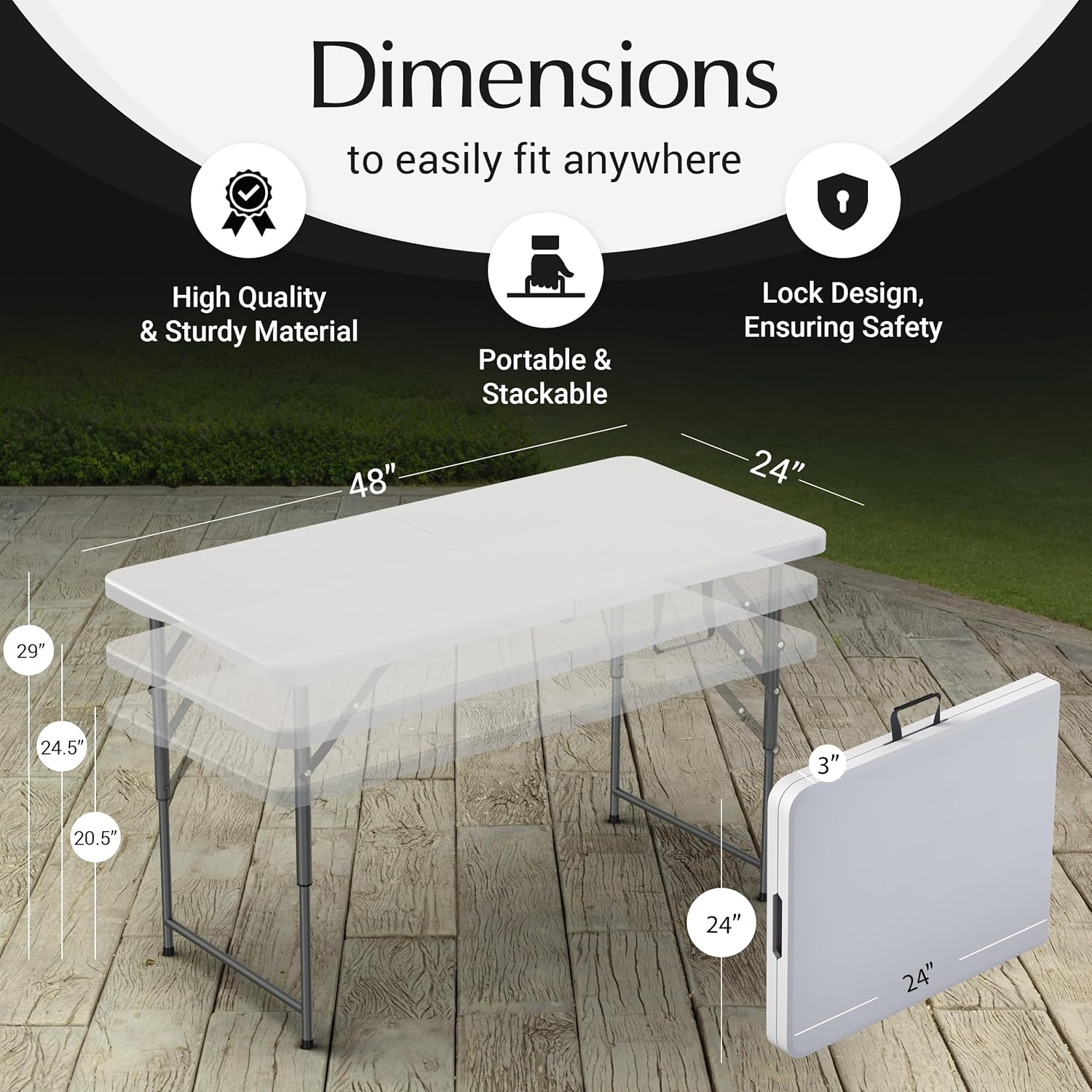 Alternative view of 4 Feet Foldable Table Adjustable Height with Built in Handle, Steel Legs | 4FT Heavy Duty Portable | Perfect for Party Dining Wedding Events Picnic Indoor Outdoor Camping Utility Folding - 4 Foot