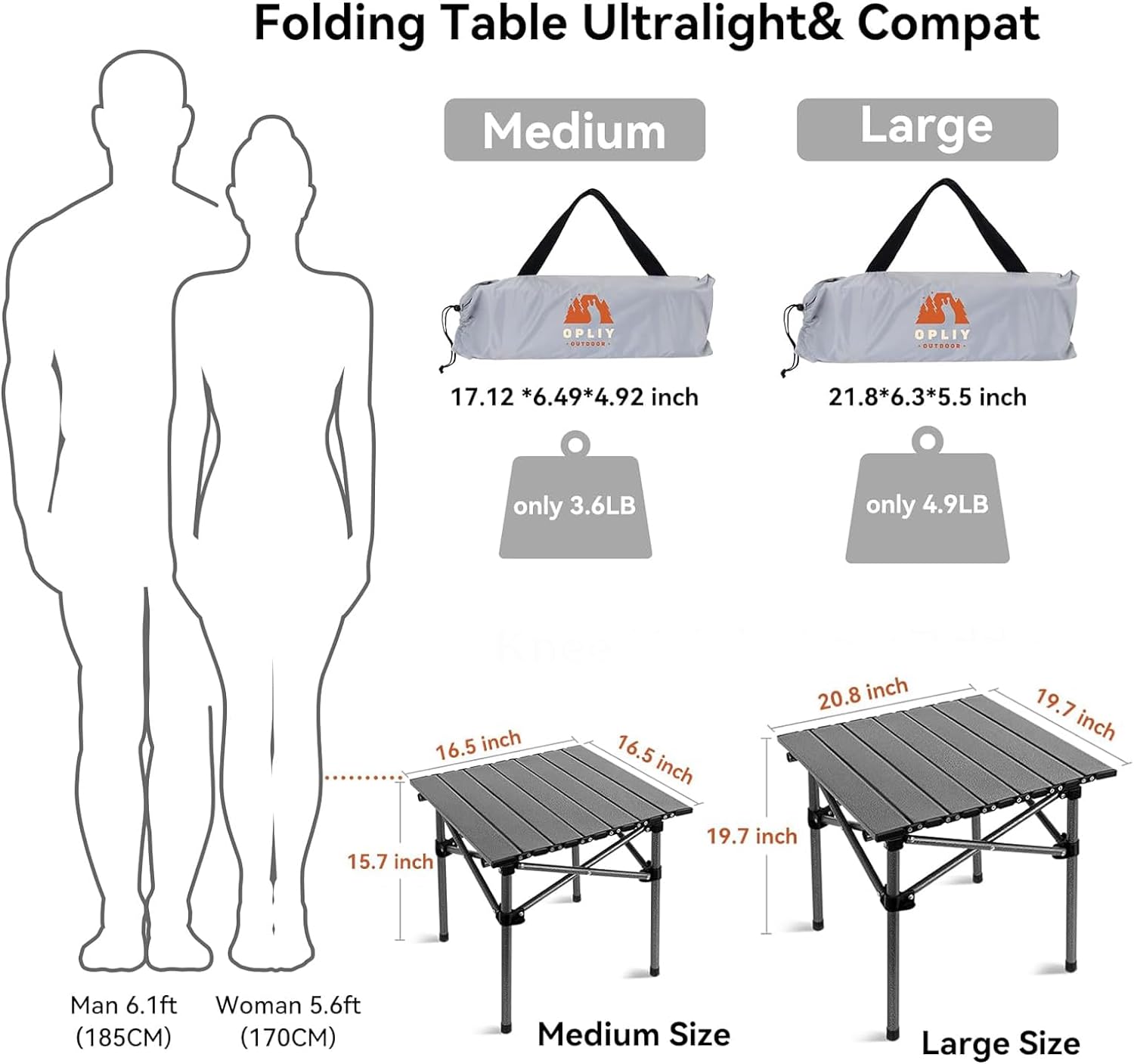 Opliy Folding Camping Table,Portable Table for 1-2 Persons -Collapsible Table Lightweight with Carry Bag for Camping, Hiking, Picnics, BBQs, Beach Trips & Tailgating(16.5 inch).