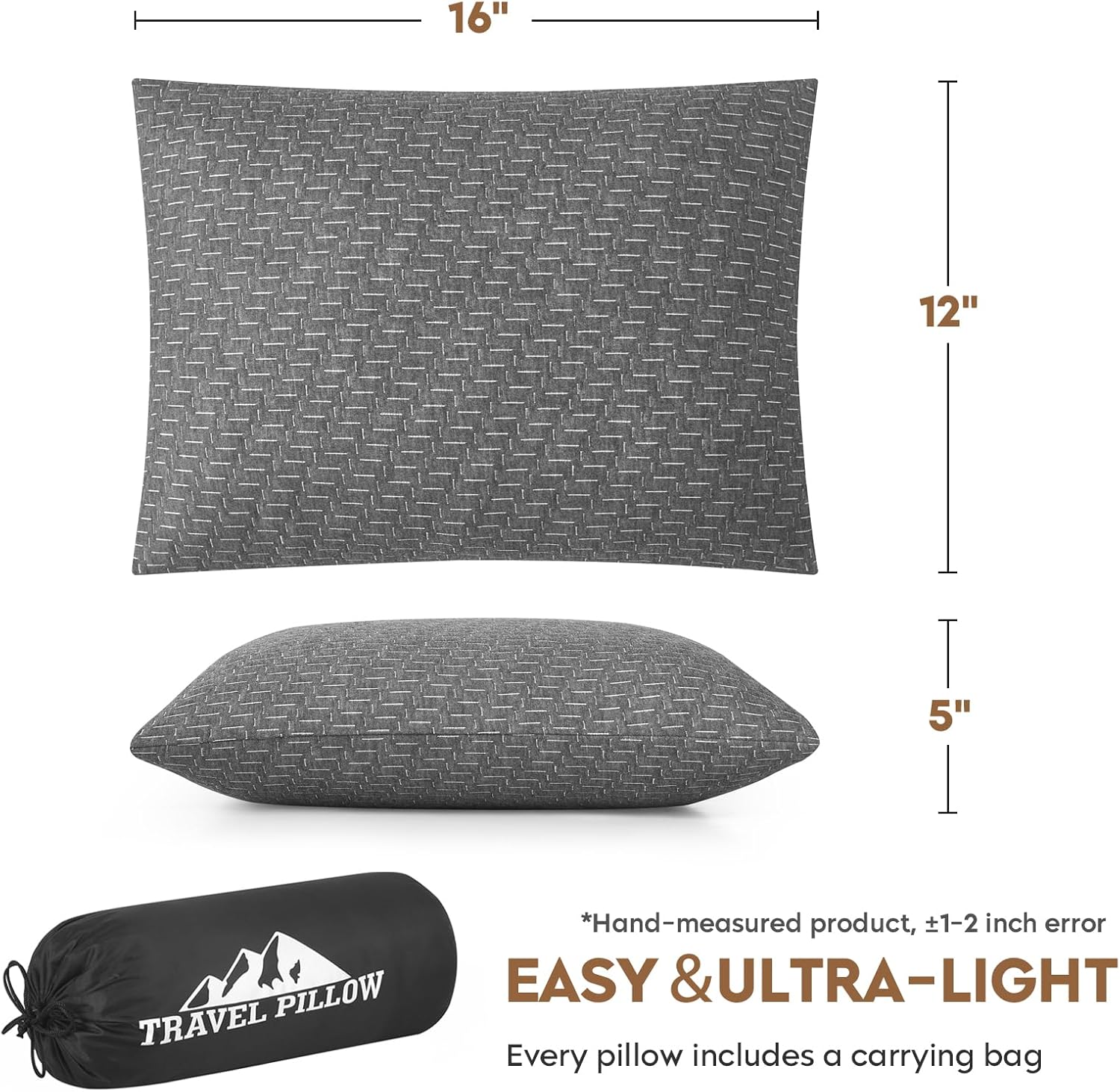 PEUJEW Small Shredded Memory Foam Pillow, Camping Pillow Travel Pillow - Compressible Medium Firm, Breathable Cover, Ideal Backpacking Hiking, Airplane and Car