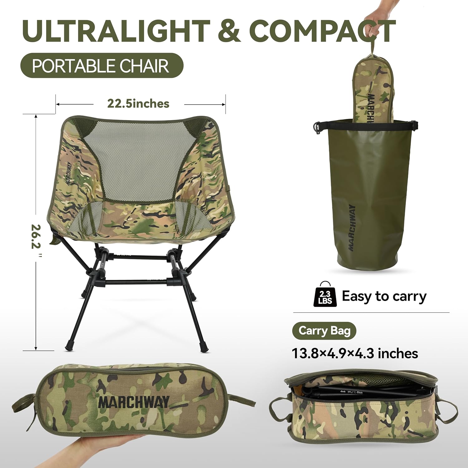 Alternative view of MARCHWAY Ultralight Folding Camping Chair, Heavy Duty Portable Compact for Outdoor Camp, Travel, Beach, Picnic, Festival, Hiking, Lightweight Backpacking (Camo)