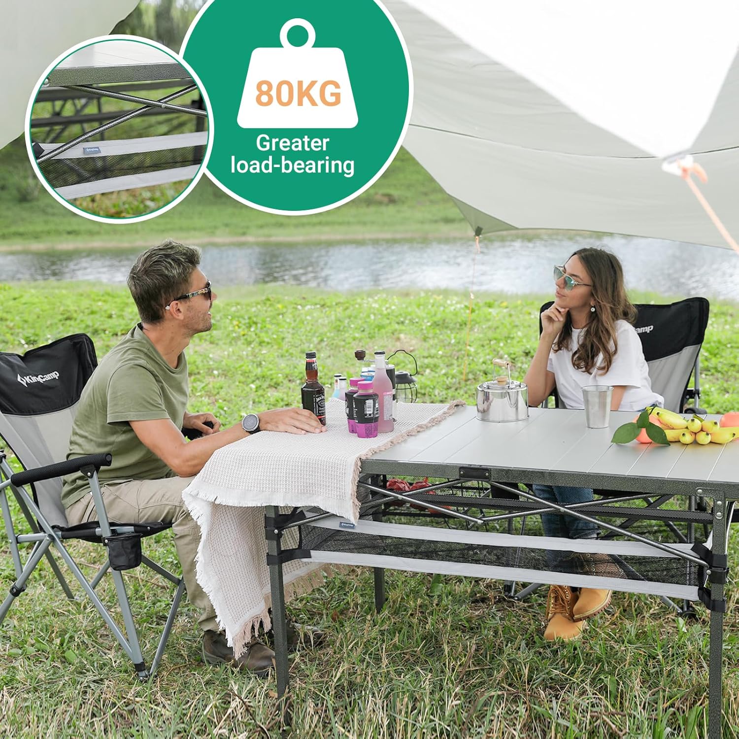 Alternative view of KingCamp Folding Camping Table, Portable Camp Table Foldable Aluminum Roll Up Seamless Desktop with Storage and Tall Legs for Outdoor Backyard Picnic