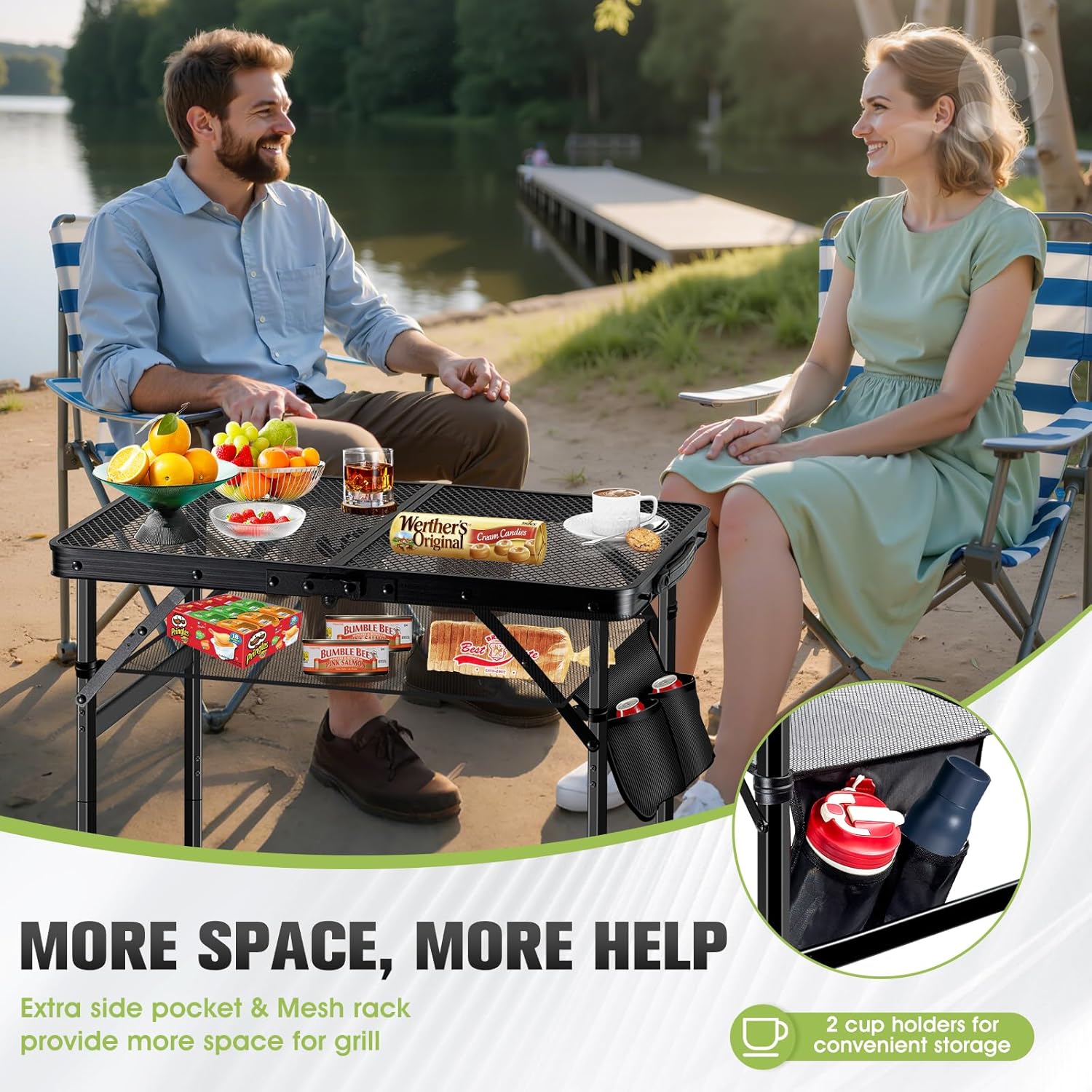 Alternative view of Ciavca Upgraded Folding Grill Table - Metal Portable Camping Table, 2 Height Adjustable Max 22", Lightweight Foldable for Outside BBQ 24"x15.8"