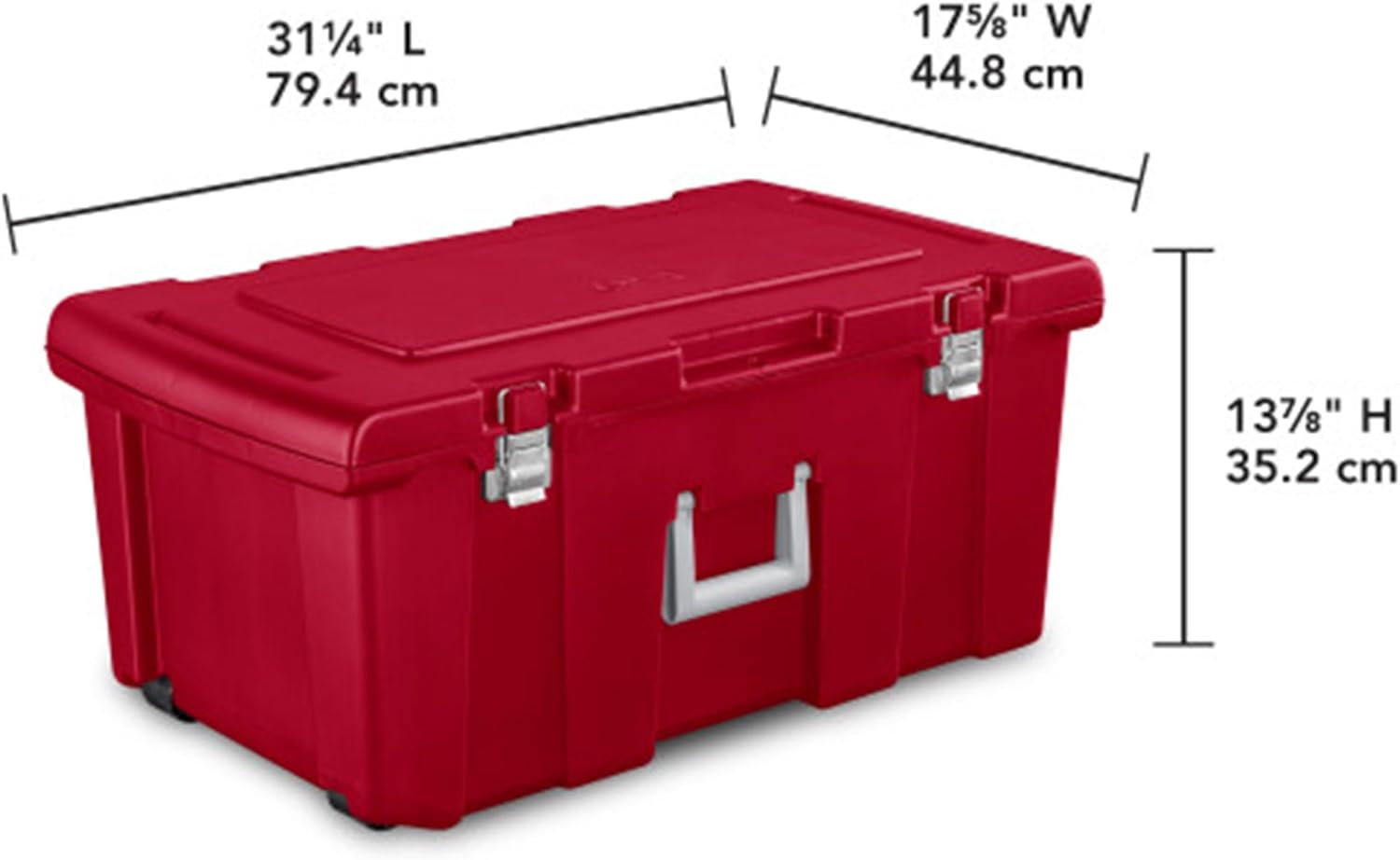 Alternative view of Sterilite Wheeled Footlocker, Lockable Plastic Utility Storage Bin with Lid, Red - Heavy-Duty Organizing Containers for Home, Office, Garage, and Basement