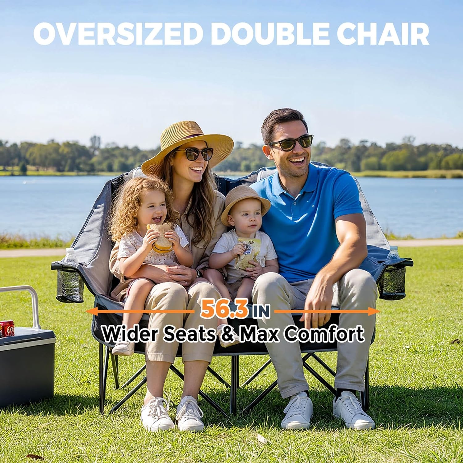 Alternative view of Oversized USLCamping Chair - 2 Person Portable Folding Outdoor Loveseat Heavy Duty Lawn Chairs for Adults with Padded Cushion & Dual Cup Holders, Supports 660LBS for Camping，Sports，Picnic (Grey)