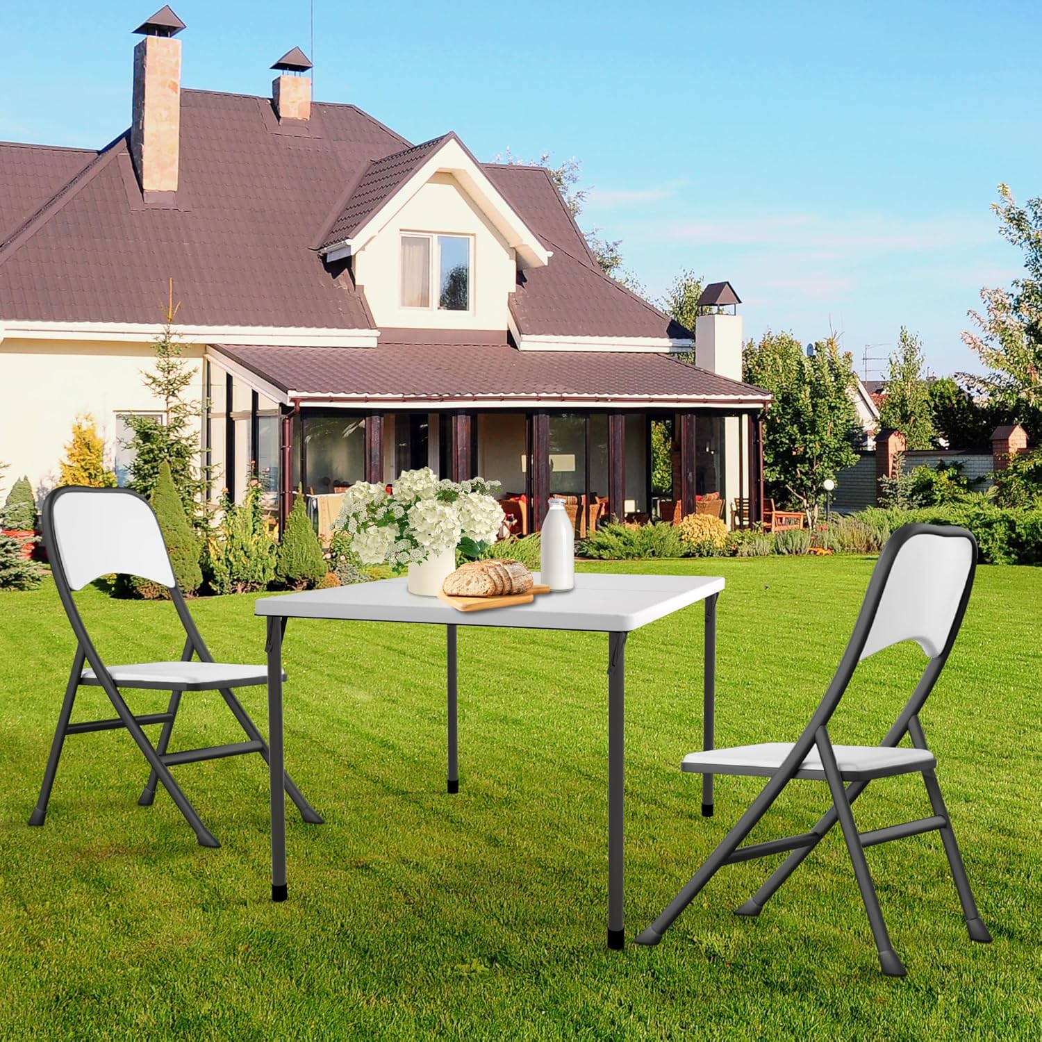 Kasunpul 34" Folding Table, Portable Square Folding Card Table with Collapsible Legs & Carrying Handle, Plastic Tables for Camping,Picnic, Office, Party, White