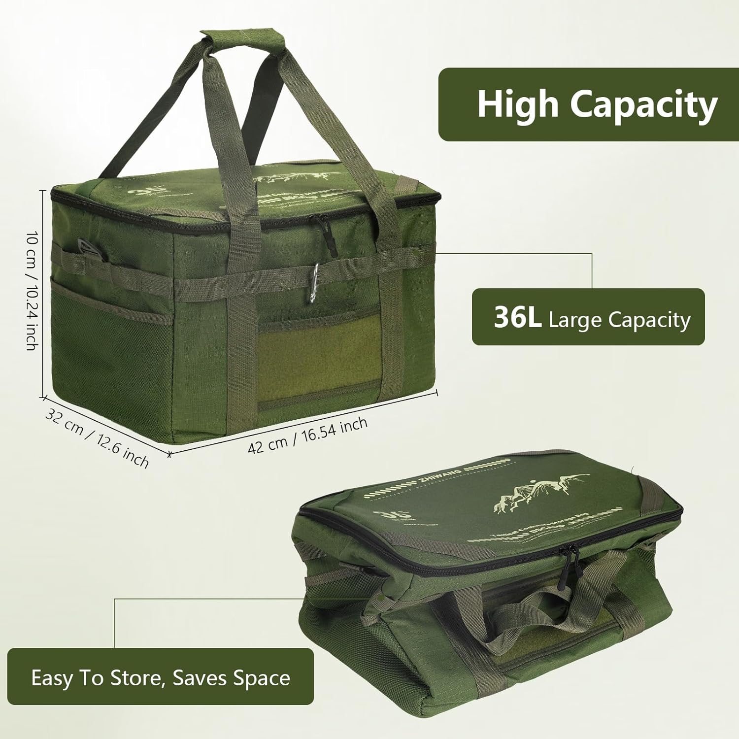 Alternative view of 36L Tactical Camping Storage Bag, Green Tactical Tool Bag with Chopping Board and Shoulder Strap, Ideal for Camping, Hiking, and Vehicle Organization