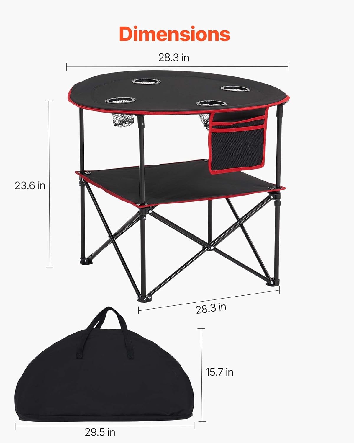 Alternative view of VEVOR Folding Camping Table, Portable Outdoor Lightweight Picnic Table, 600D Oxford Fabric Waterproof Canvas Travel Beach Tables, with 4 Cup Holders, Carry Bag, for Tailgating Camping Picnic, Black