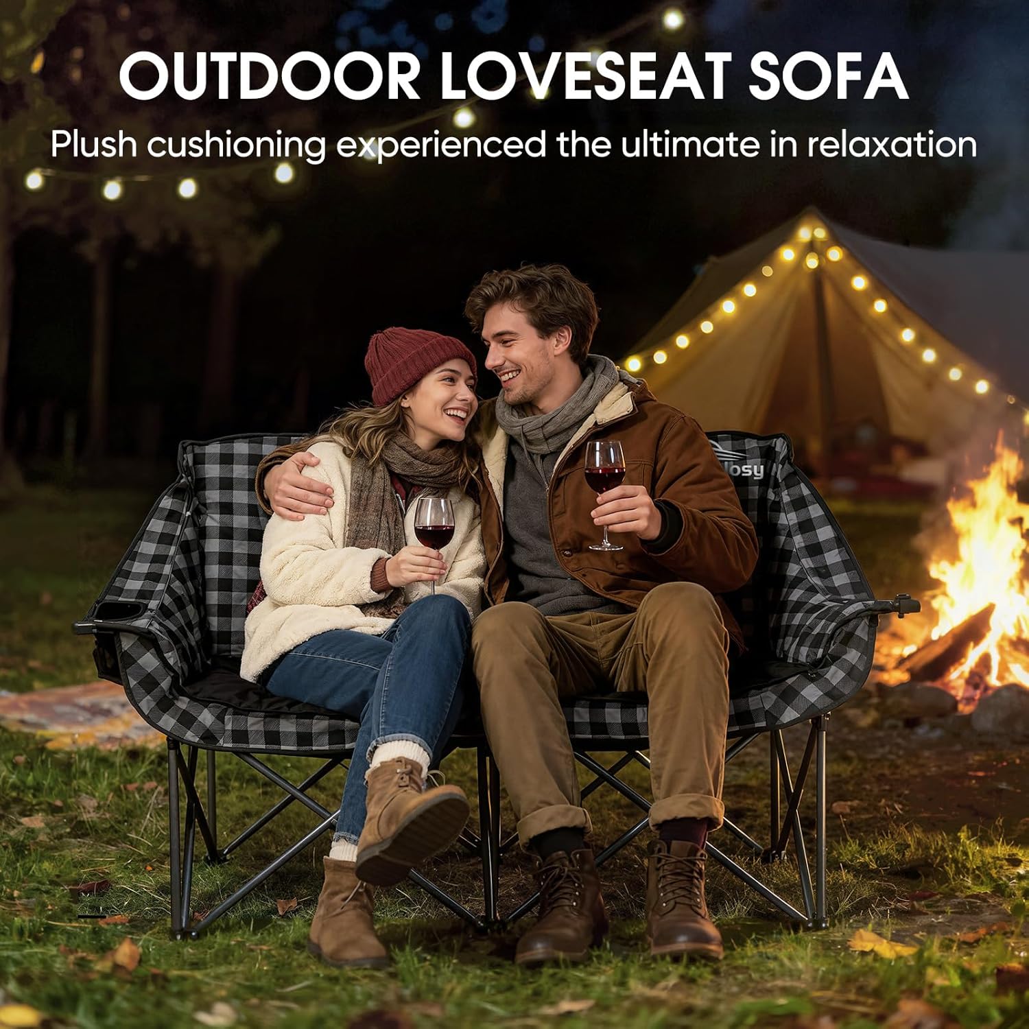 Alternative view of Bolosy Padded Double Camping Chair Folding Loveseat 2 Person Camp Chair Heavy Duty Lawn Chairs Camping Couch Outdoor Sofa