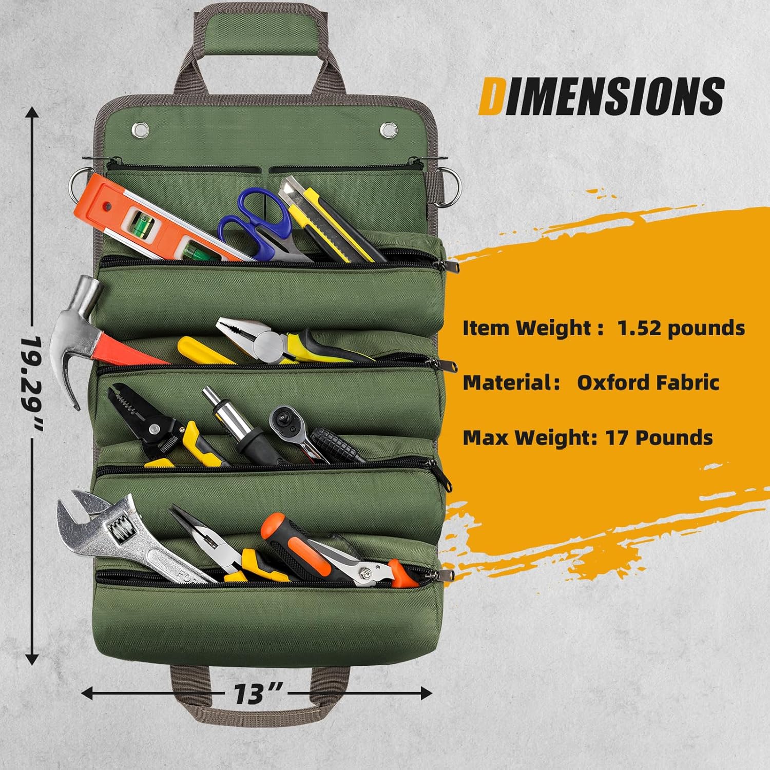 Tool Bag Roll Up, UUP Heavy Duty Portable Soft Tool Storage, Foldable Empty Rollup Organizer with Small Pockets, Official Rollable Toolbag, Valentines Day Gifts for Him Dad Men Mechanic Welding, Green