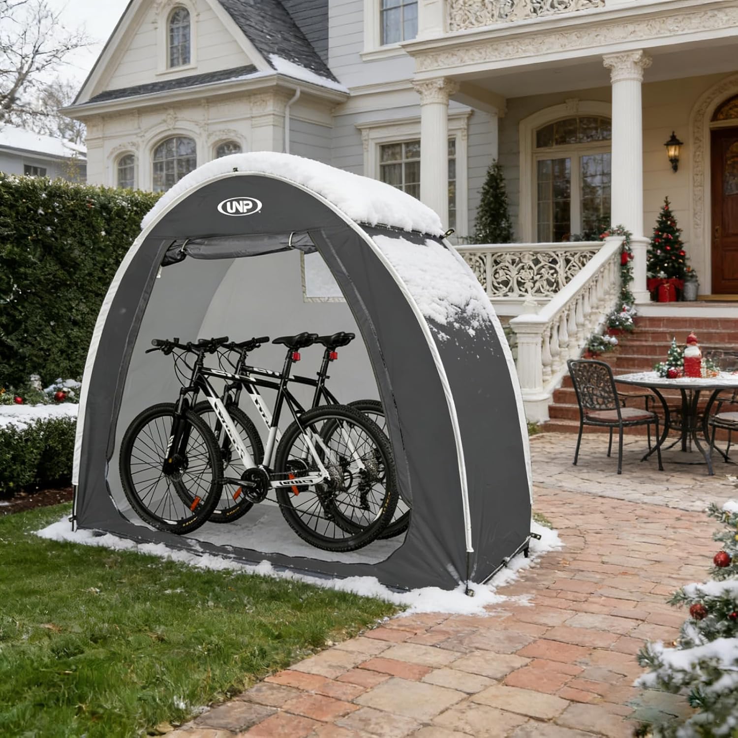 UNP Bike Storage Shed Tent, Portable Outdoor Bike Storage Tent with 210D Oxford Thick PU4000 Waterproof for 1/2/3/4 Bikes, Bike Covers Storage Shed for Bicycles, Lawn Mower, Garden Tools