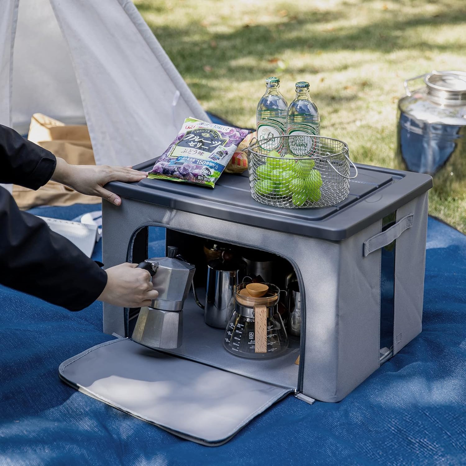 SHIMOYAMA Trunk Organizer for Camping Gear, 68L Foldable Fabric Car Container with a Lid, 20 Gallon Storage Box for Picnic, Camp, SUV, Jeep, Gray