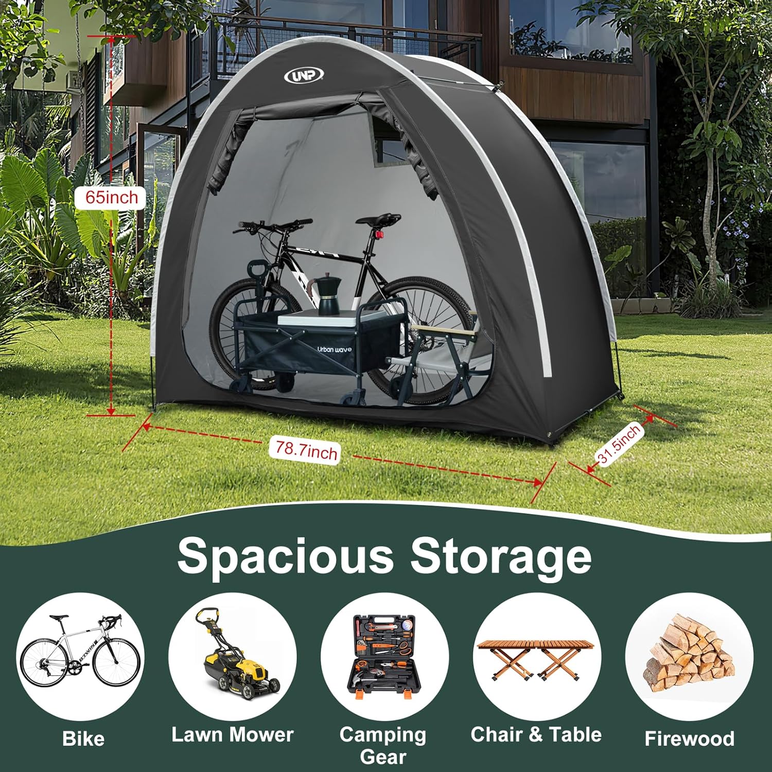 Alternative view of UNP Bike Storage Shed Tent, Portable Outdoor Bike Storage Tent with 210D Oxford Thick PU4000 Waterproof for 1/2/3/4 Bikes, Bike Covers Storage Shed for Bicycles, Lawn Mower, Garden Tools