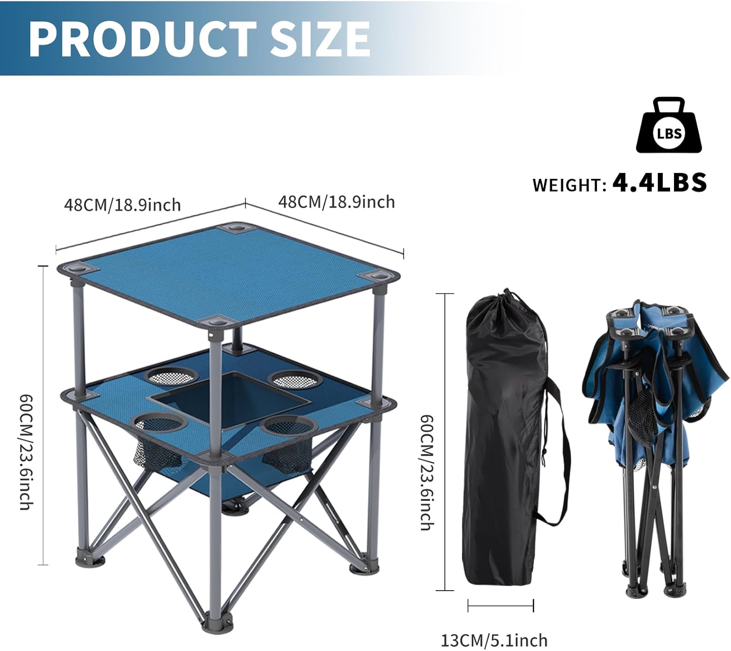 Alternative view of ARMOR CASTLE Folding Camping Table, Portable Outdoor Picnic Table, Lightweight Square Camp Table with Built-in 4 Cup Holders Food Basket and Travel Bag for Barbeque Beach Camping and Tailgate Blue