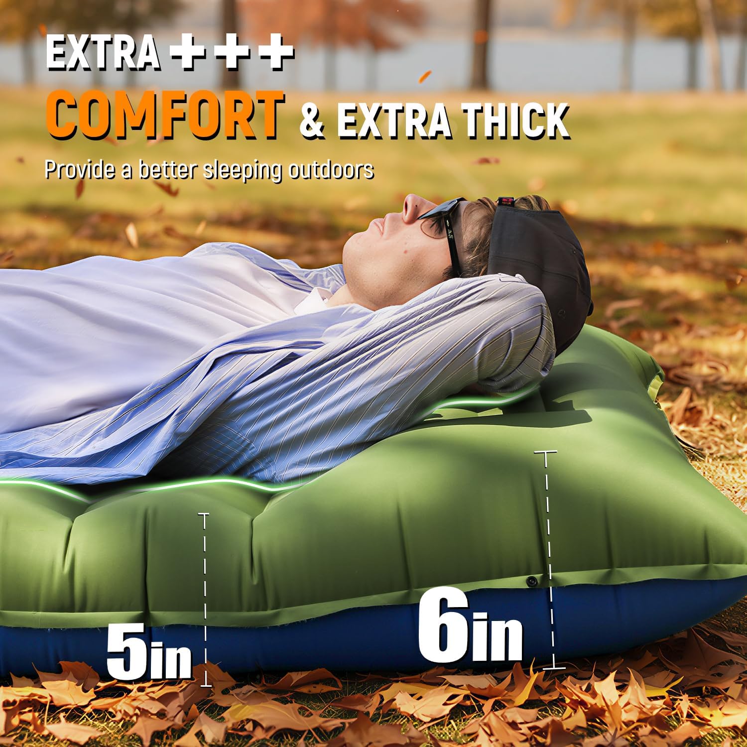 Myxslop Camping Sleeping Pad, Thick 5 Inch Camping Mat with Pillow Built-in Foot Pump Ultralight Inflatable Sleeping Pads for Camping, Backpacking, Hiking, Tent