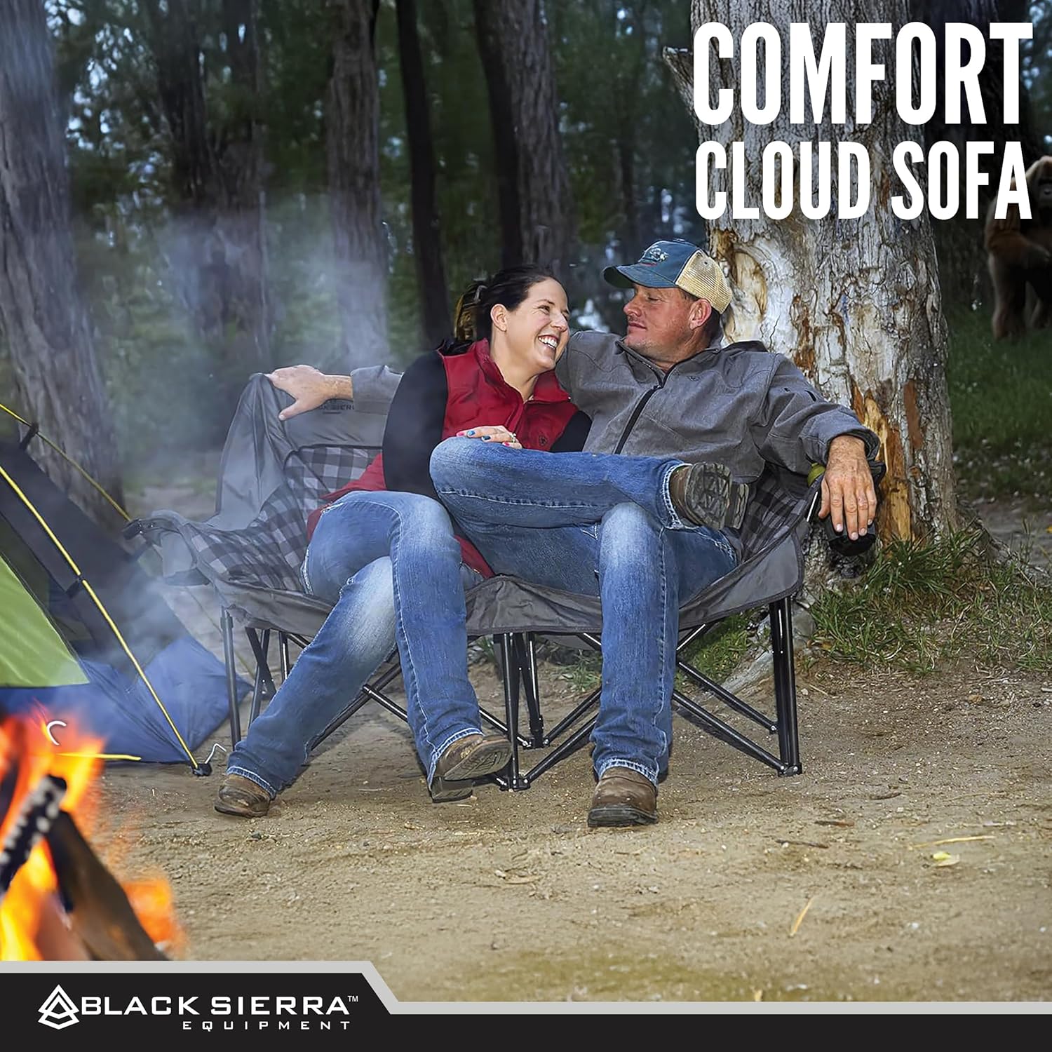 Alternative view of Black Sierra Double Camping Chair for Adults, Oversized Folding Loveseat Supports 600 lbs, Plush Padded Outdoor Couch with Cup Holders and Carry Bag for Beach, Patio, RV, or Tailgating Events