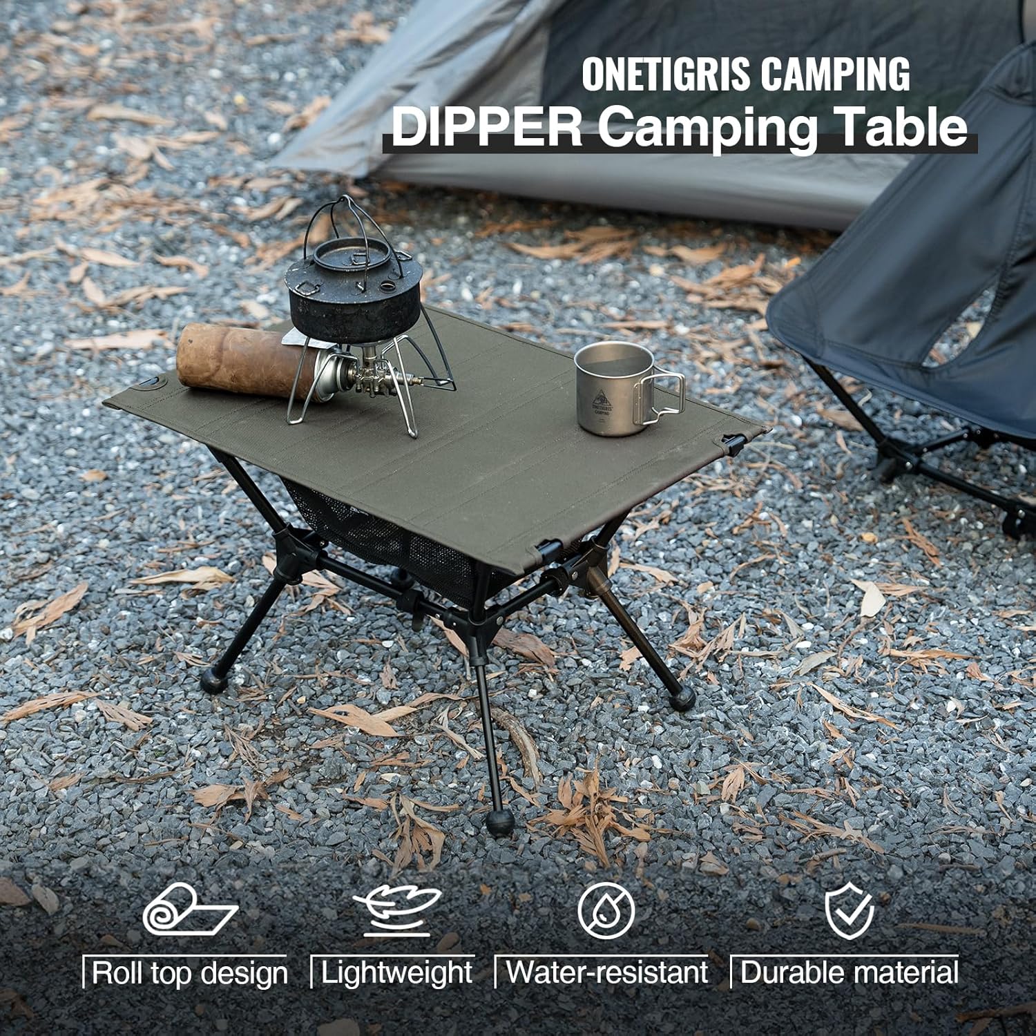 Alternative view of ONETIGRIS Dipper Camping Table, Lightweight Portable Folding Table with Mesh Storage Net, High/Low Options, Ideal for Camping, Hiking, Tailgating, Beach, Picnic, Travel, Backyard