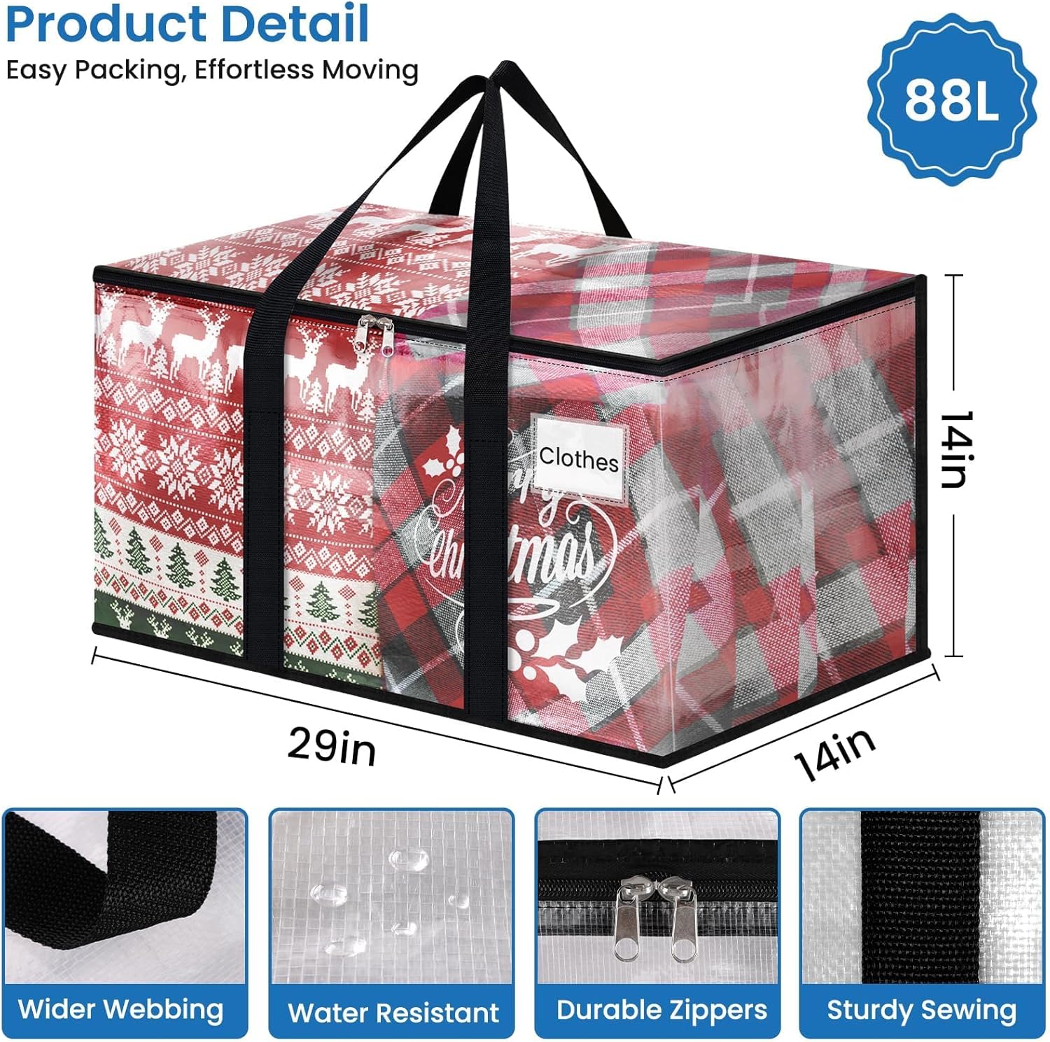 RoomHacks Heavy Duty Clear Moving Bags with Reinforced Handle and Double Zipper, Storage Totes, Packing Bags Alternative to Moving Essential and Supplies Box, Clear, Large, 6 Packs