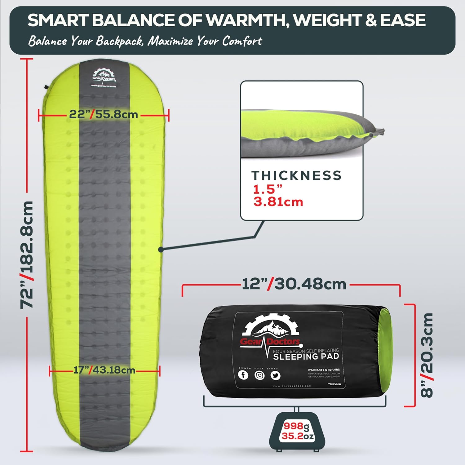 Alternative view of Gear Doctors Oxylus 4.3R-Value Insulated Foam Self Inflating Sleeping Pad Camping—Sleeping Pad Backpacking Air Mattress—Camping Mattress Self Inflating Camp Mat 4 Seasons Sleep Mat—Camp/Floor/Tent/Cot