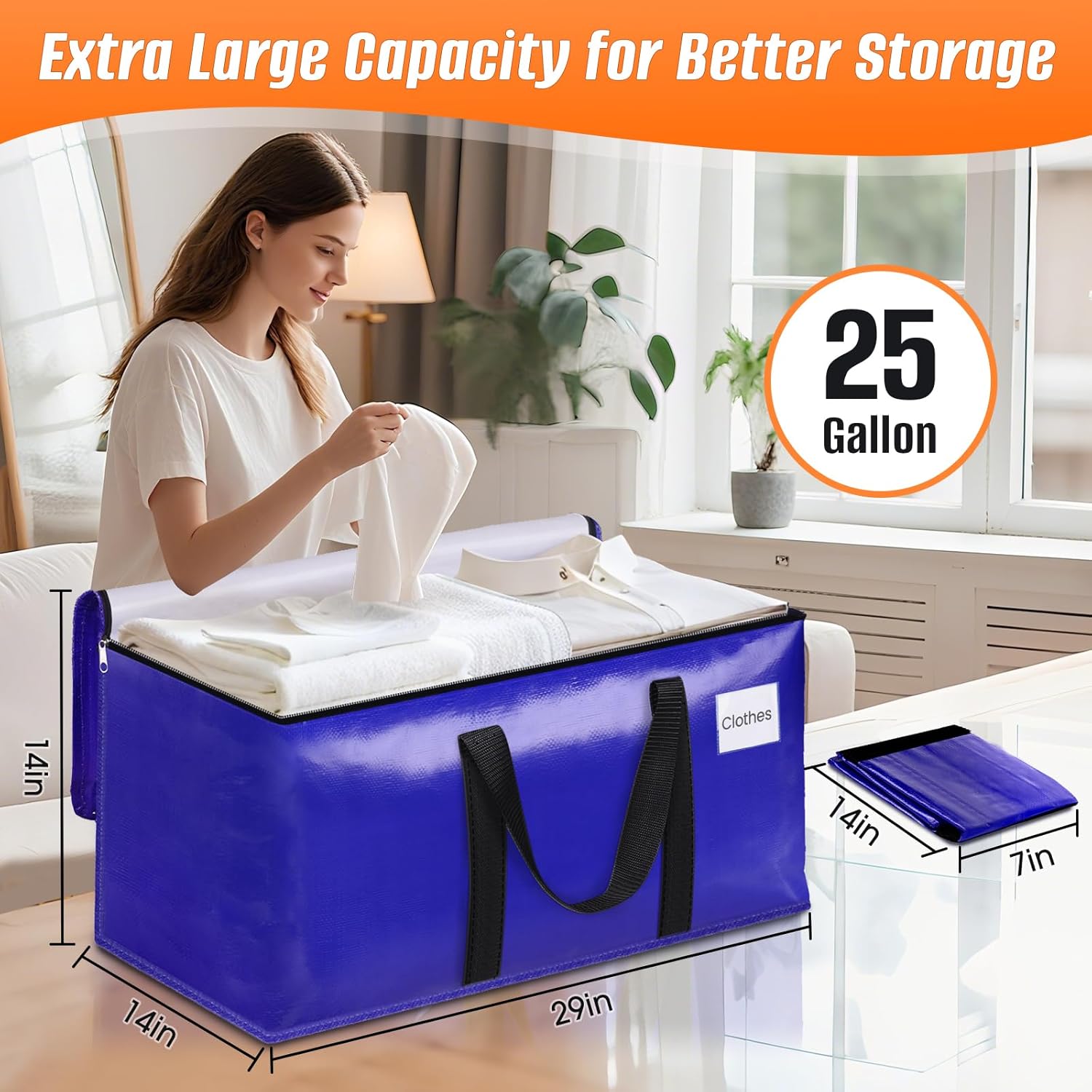 FabSpace 8-Pack Moving Bags with Backpack Straps & Carry Handles, 25 Gallons-93 L Heavy Duty Storage Totes for Space Saving, Foldable Storage Bags for College Dorm, Travel, Camping (Blue)