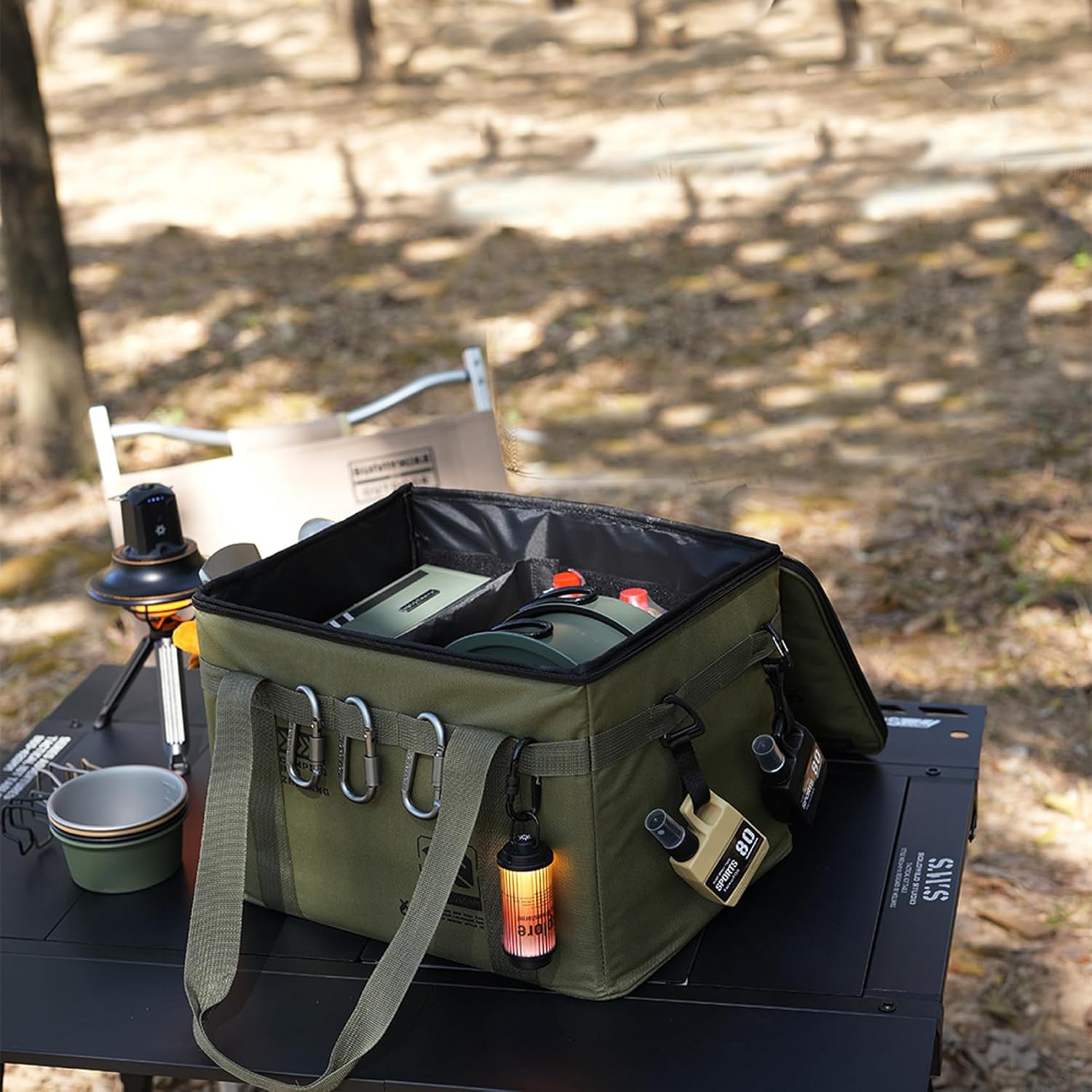 Tactical Camping Gear Storage Bag 30L,Utility Tote Bag Camping Kitchen Organizer, Military Green, Heavy-Duty Canvas, 380x280x260mm