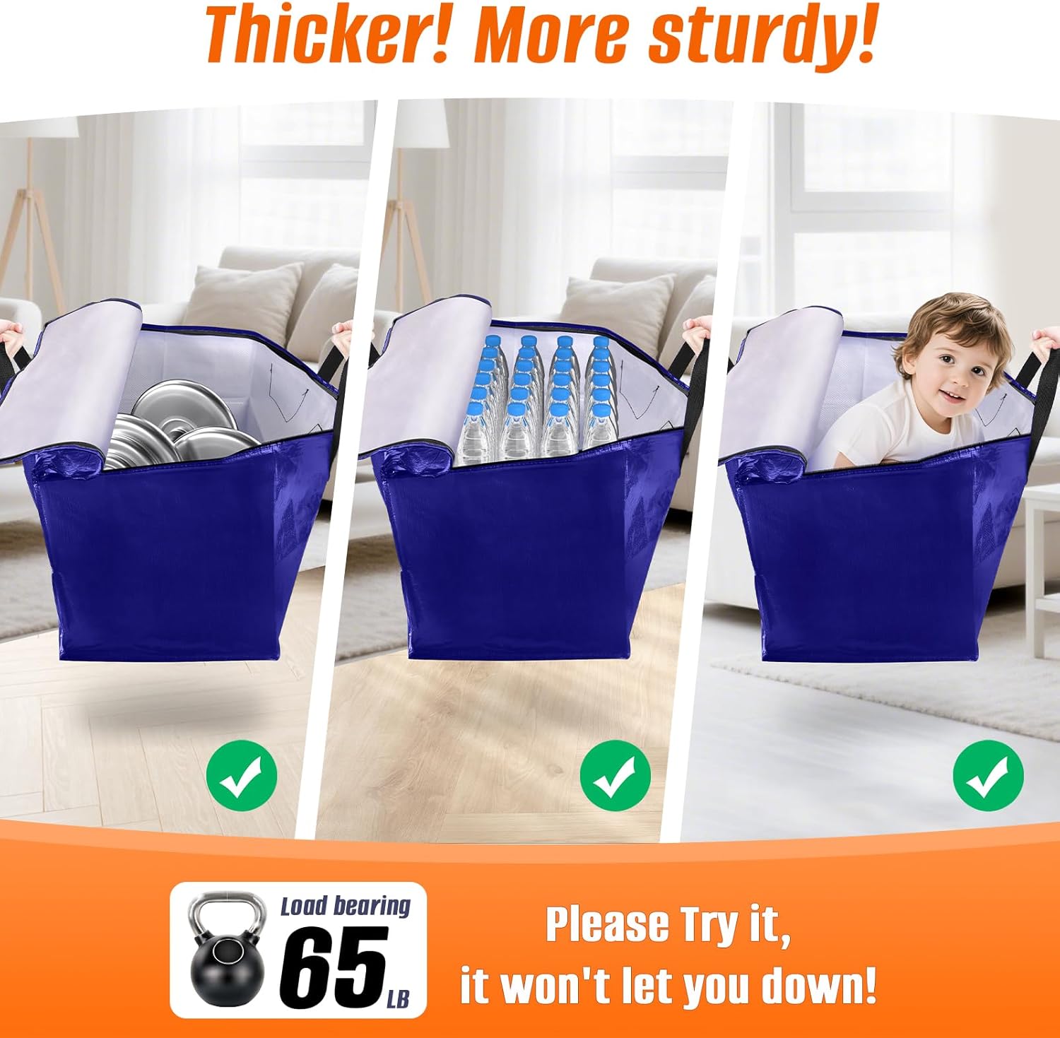 Alternative view of FabSpace 8-Pack Moving Bags with Backpack Straps & Carry Handles, 25 Gallons-93 L Heavy Duty Storage Totes for Space Saving, Foldable Storage Bags for College Dorm, Travel, Camping (Blue)