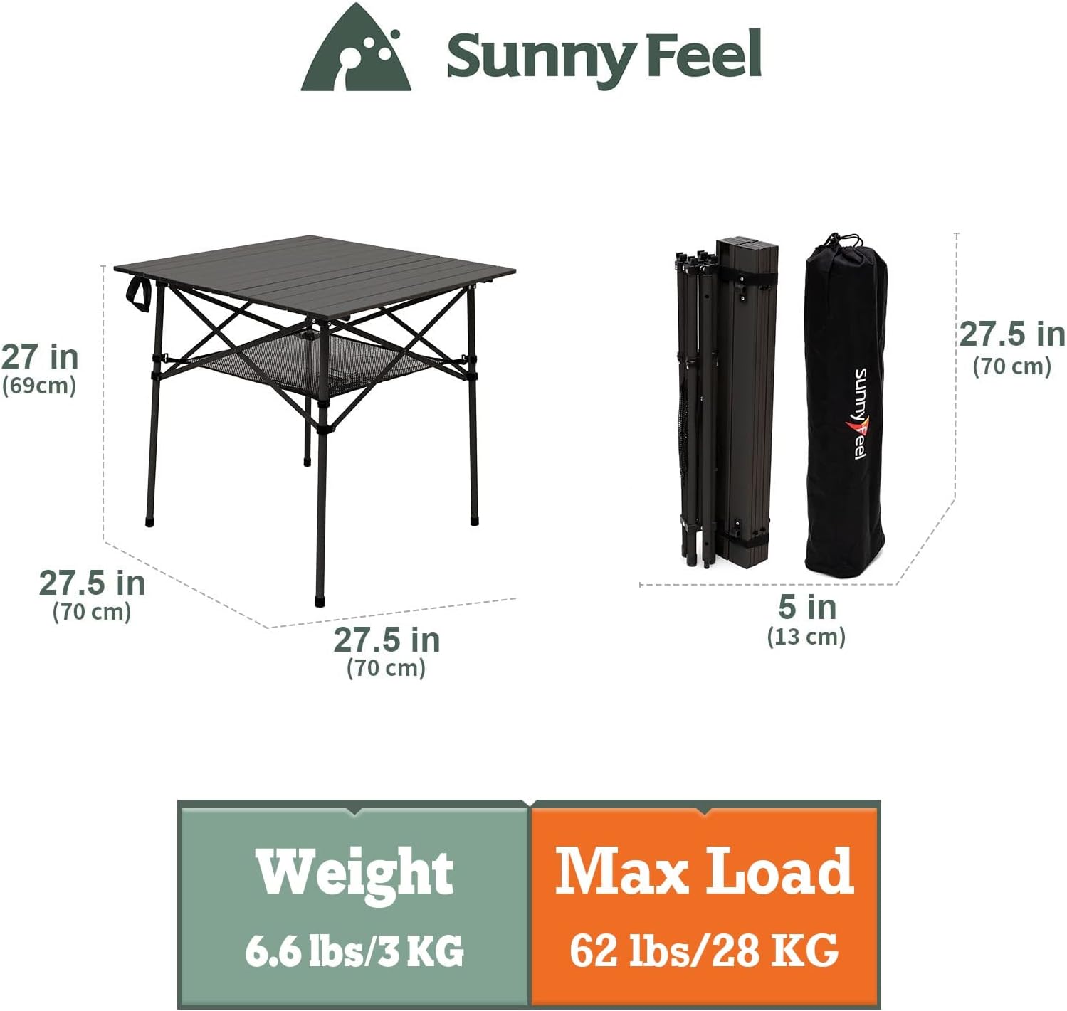 Alternative view of SUNNYFEEL Aluminum Folding Table for Camping, Lightweight Roll Up Top, Portable Camp Tables with Carry Bag for Outdoor Picnic (Square, Brown)
