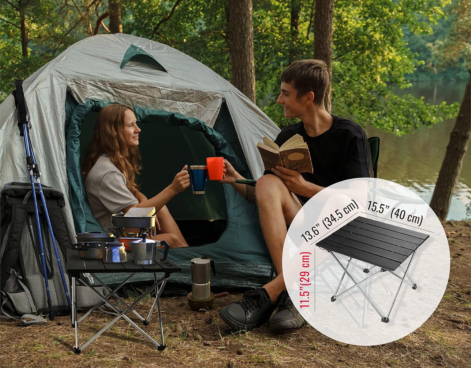 TREKOLOGY Small Camping Table - Beach Table That Fold Up - Lightweight, Foldable, Potable Folding Small Outdoor Table - for Camp, Hiking, Campers & Summer Outing Trip