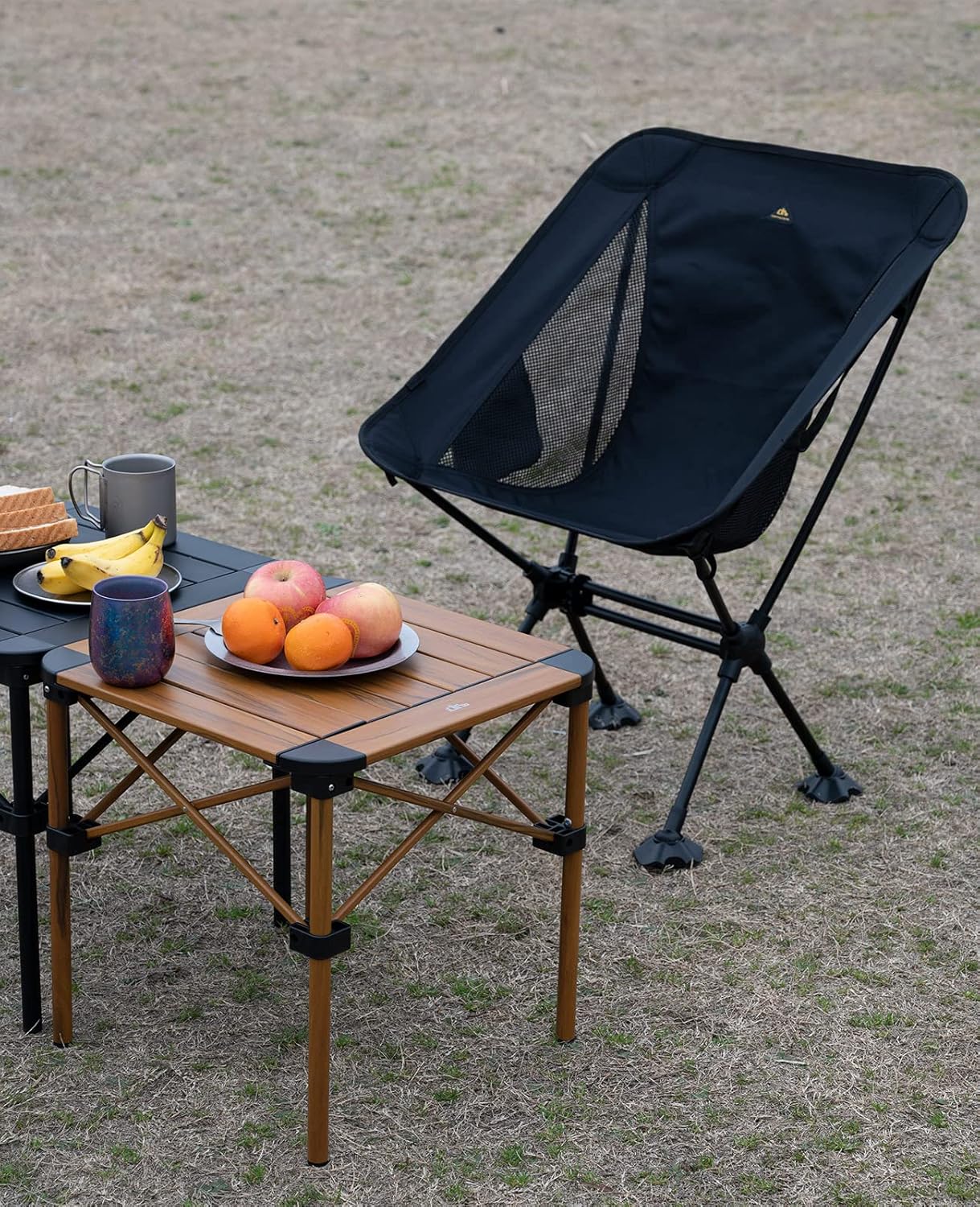 iClimb Lightweight Stable Alu. Folding Square Table Roll Up Top with Carry Bag for Camping Picnic Backyards BBQ Camp Kitchen (Nature, S)