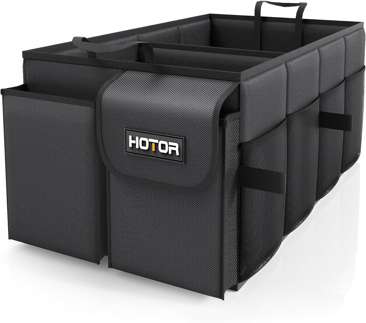 HOTOR Trunk Organizer - Car Organizer, Foldable Trunk organizer for SUVs & Sedans, Sturdy Car Organization for Car Accessories, Tools, Sundries, Black, 2 Compartments, 21.3"×12.6"×10.6"