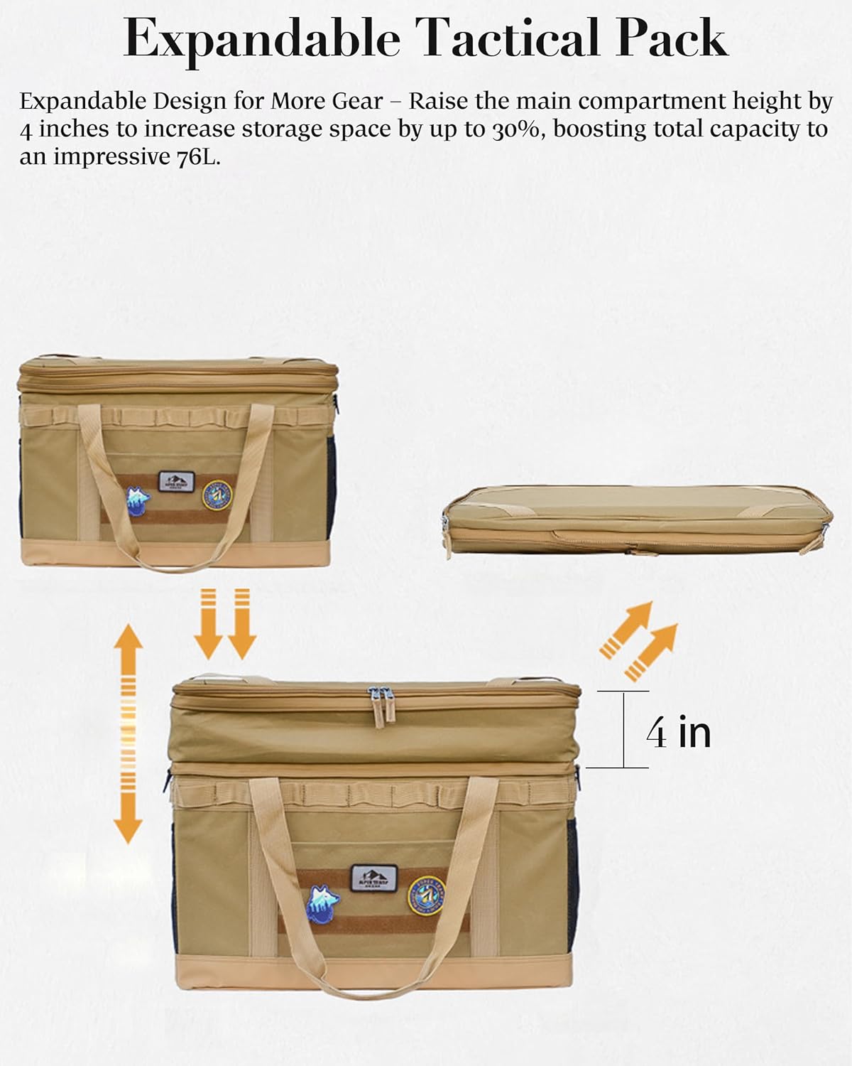 Alternative view of OutCrest Tactical Camping Storage Bag，Expandable 76L Large Capacity Heavy-Duty Duffel Organizer with Waterproof Bottom, 2 Adjustable Dividers, Collapsible, 900D Oxford Fabric, Outdoor Gear